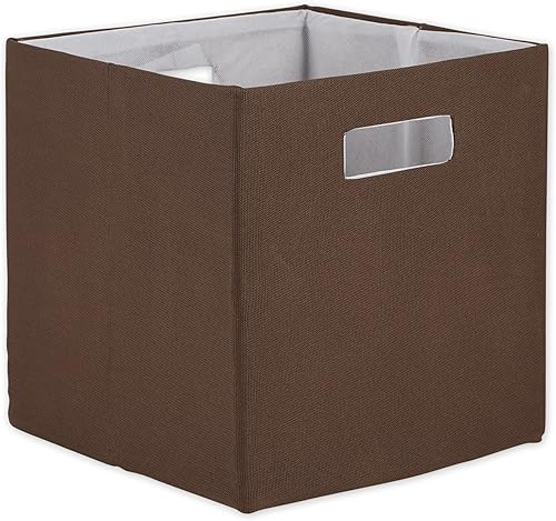 DII Cubo de almacenamiento plegable de poliéster, sólido, ligero y duradero, cuadrado grande, 13 x 13 x 13 pulgadas, color marrón corteza