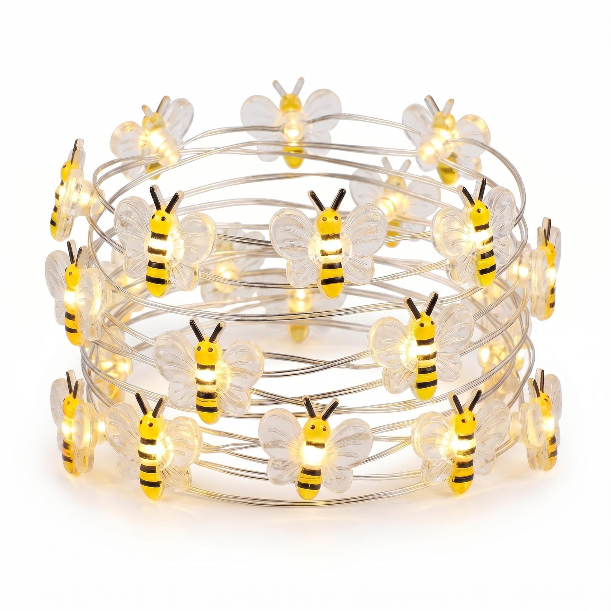 DiiWmme 2M 20LED Bee String Lights, Battery Operated Bee Fairy Lights for Bedroom Decor, Cute Bee Lights for Indoor Outdoor Garden, Party, Christmas, Wedding (Bee B)