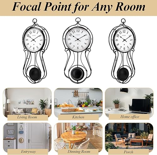 Miniatura 7 de CLXEAST Reloj de pared de péndulo de metal negro de 20 pulgadas, reloj de pared grande regulador de escuela para decoración de sala de estar,