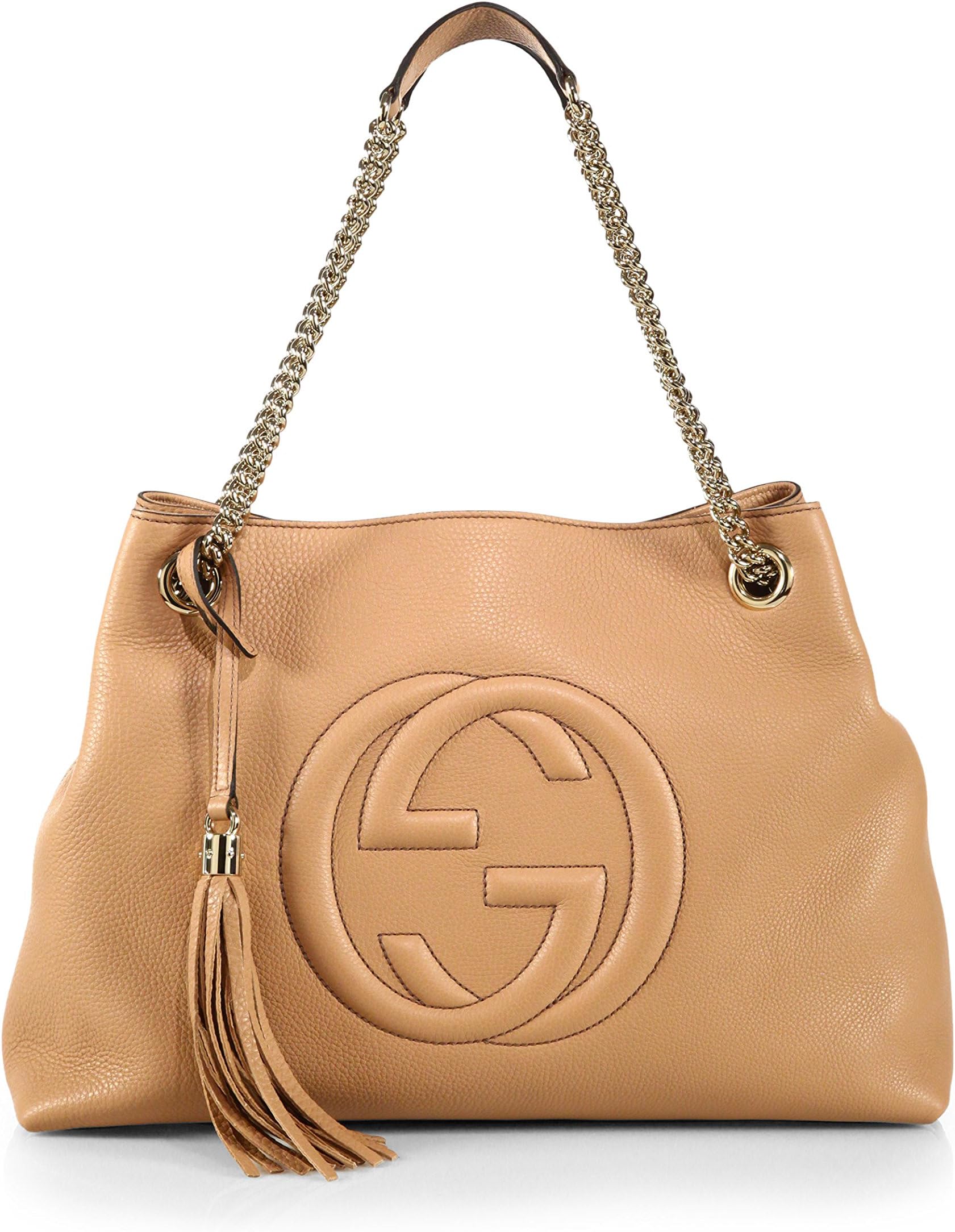 GucciCamelia Camel Pebbled Leather Soho Shoulder Hand Bag Tassel