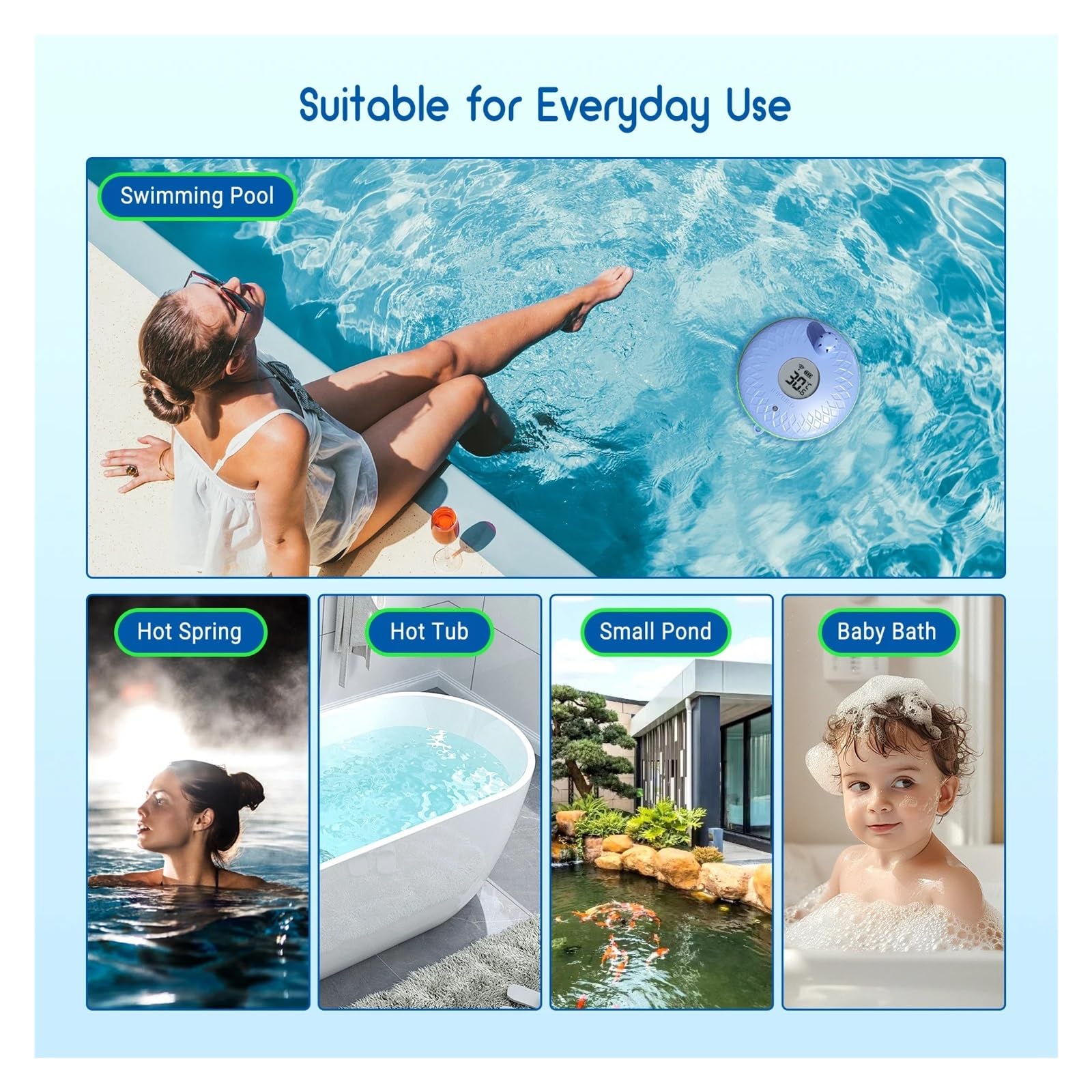 Termómetro de piscina flotante con Bluetooth, termómetro digital impermeable for piscinas, acuarios, spas y estanques(Normal Version)