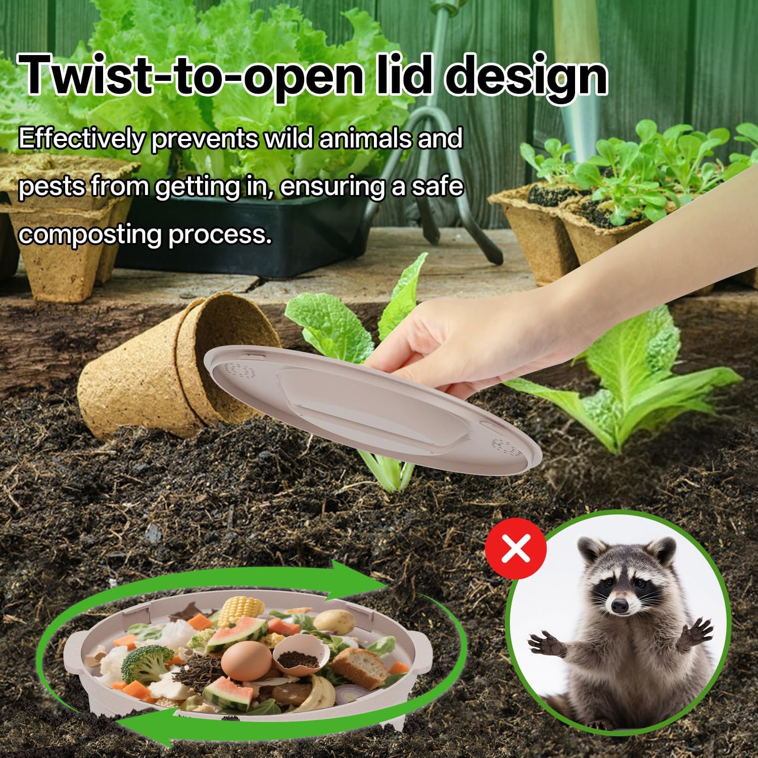 Inground Worm Composter, Outdoor Underground Worm Farm 3.3 Gallons, Garden Worm Compost Bin from Kitchen Food Waste, Black+Gray (10.7x10.7x13Inch)