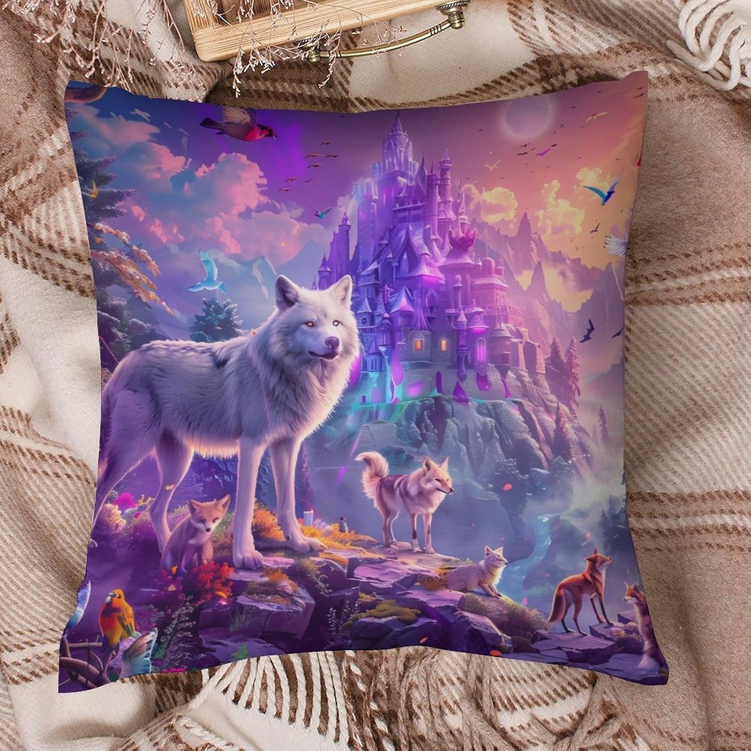 Before Castle Wolf Fox Printed Throw Pillow Case 4 Pcs Soft Pillowcases Pillows Covers Sofa Bed Decor 12/14/16/17/18/20/22/24/32 Inches