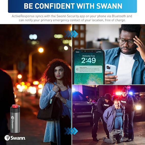 Swann ActiveResponse Mobile Personal Safety Alarm - 110dB Loud Emergency Siren with SMS Alerts & Mobile Connectivity, Long Battery Life, Smart SOS Safety Alarm, Key Chain, MPRS