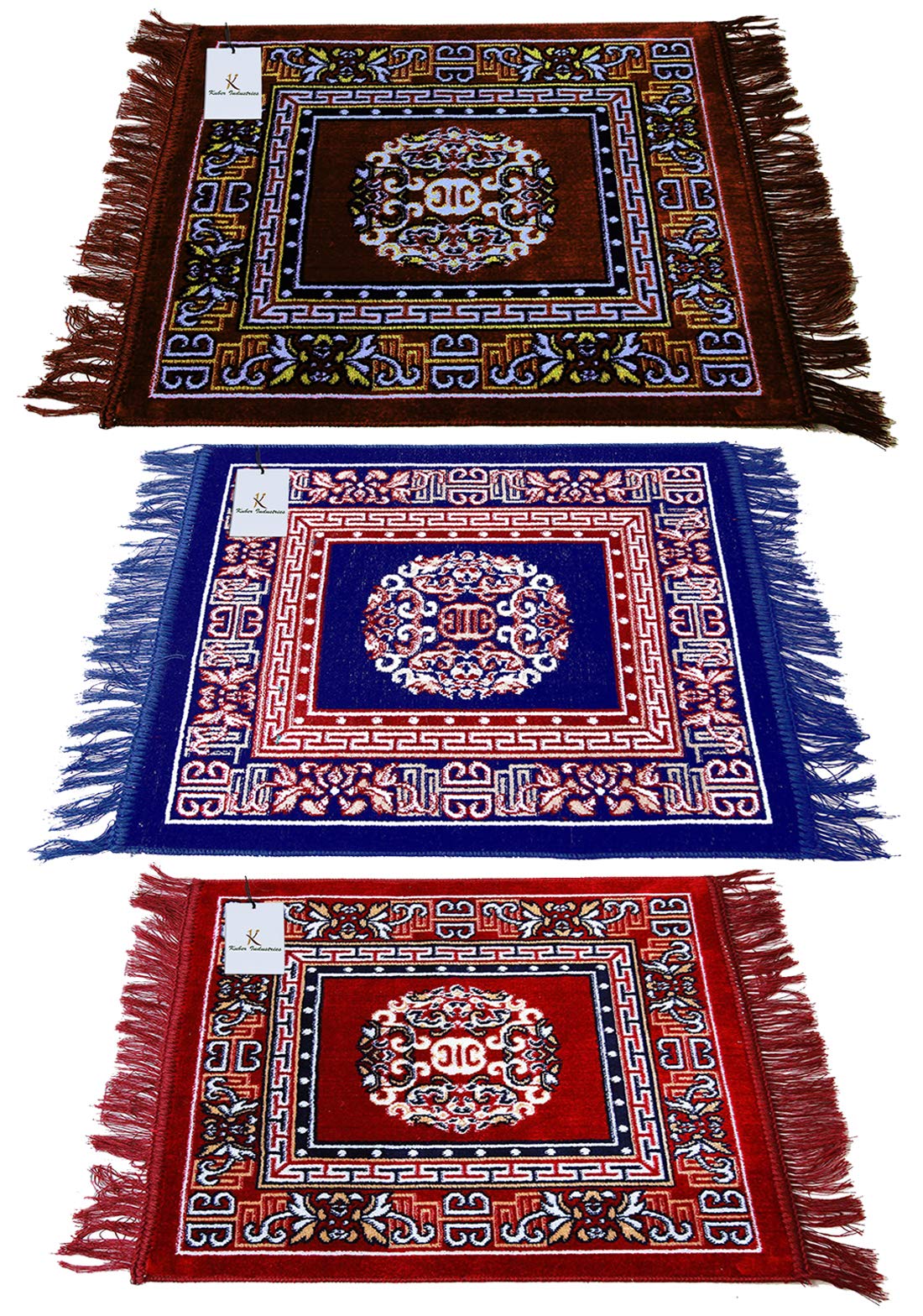 Kuber Industries 3 Pieces Velvet Prayer Mat/Aasan/Pooja Mat/Meditation Mat/Multipurpose Velvet Rug Mat 2 Ft X 2 Ft (Brown & Royal Blue & Maroon) CTKTC33960