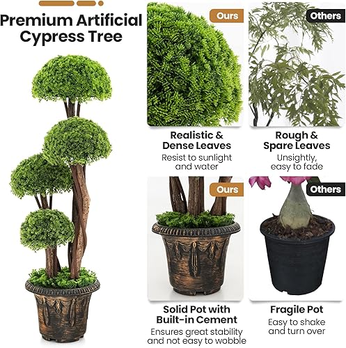 Miniatura 6 de Goplus Árbol de bola topiaria de ciprés artificial, planta artificial de 3 pies de alto, árboles topiarios para interiores y exteriores con maceta