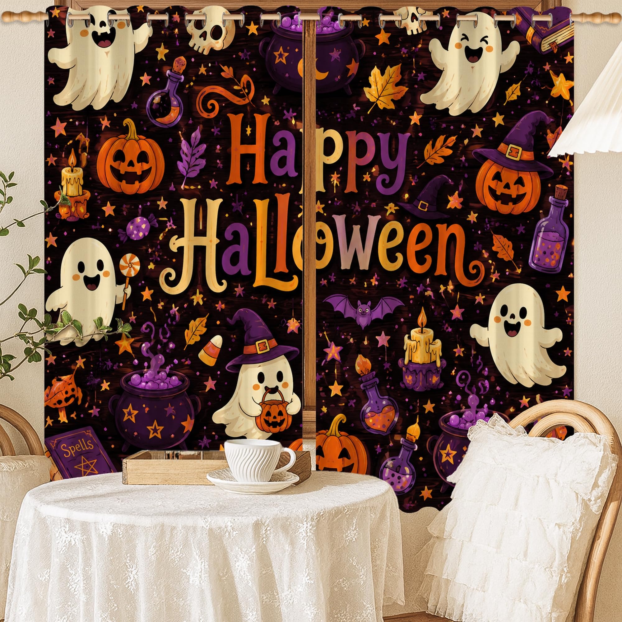 Rideaux occultants anti froid pour chambre d'enfant Halloween