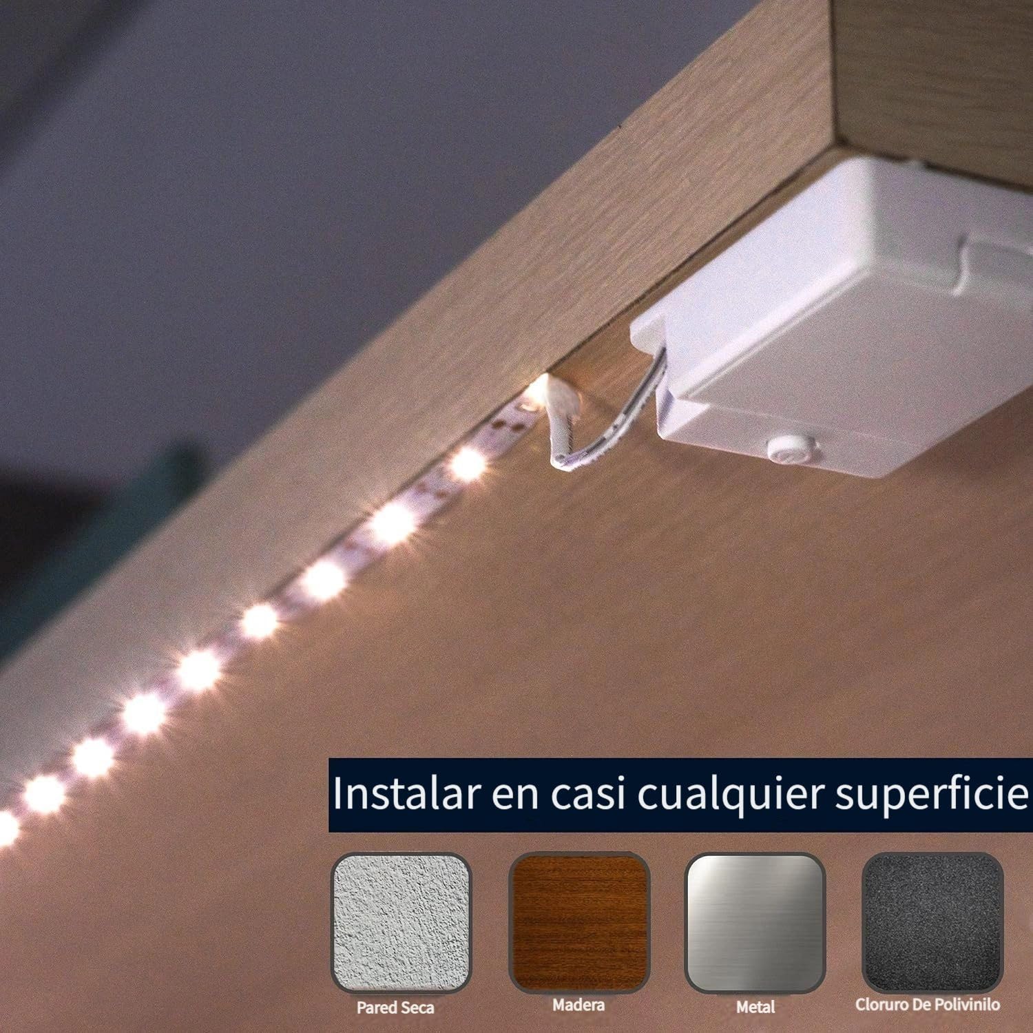 BestLuz Tira de luces LED que funciona con pilas para cocina debajo del gabinete, estantes, armario, paquete de 3 inalámbrico, blanco neutro, 4000K