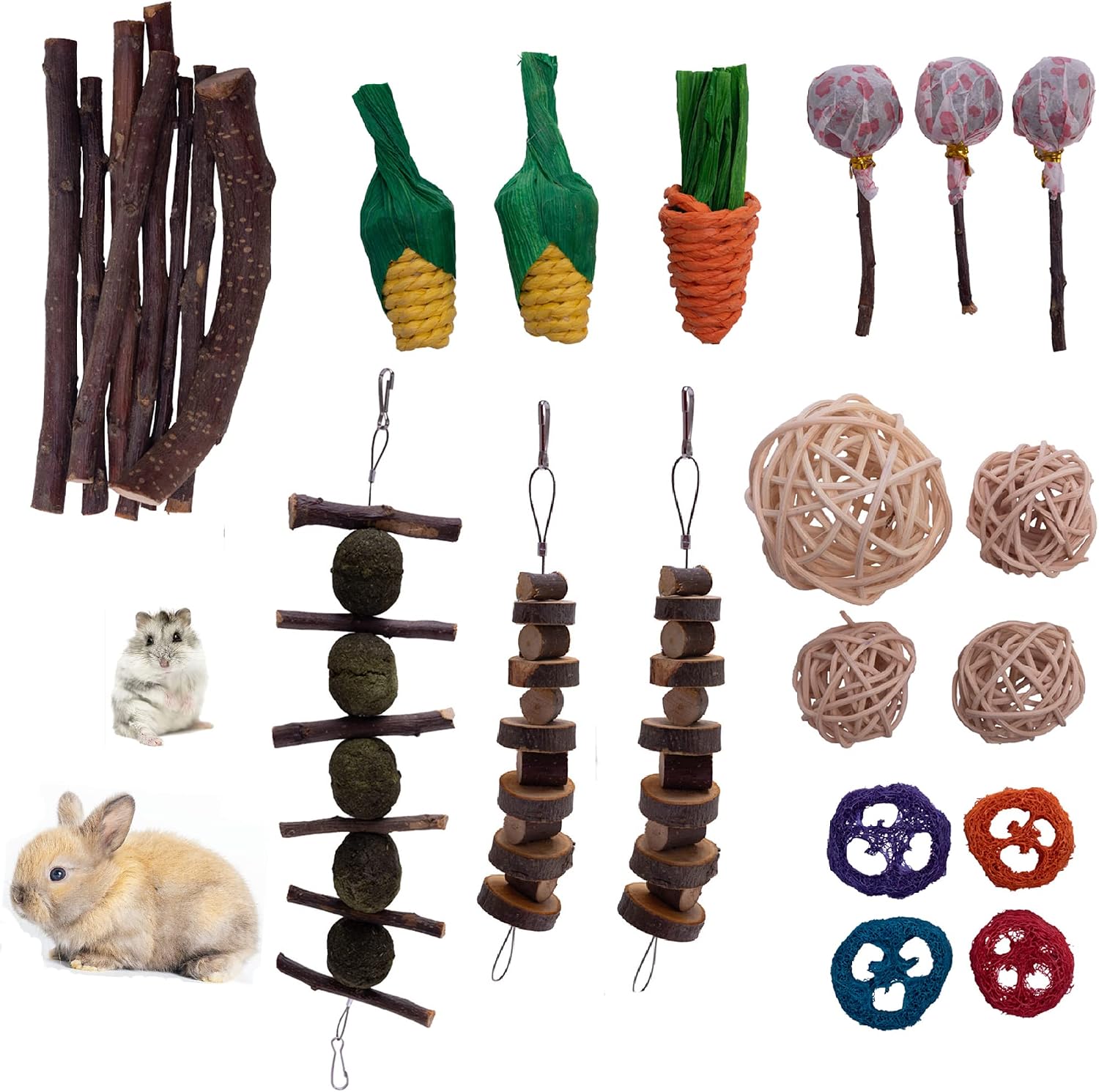 SUCCUNA Rabbit Toys Guinea Pig Toy for Teeth Health Wooden Bunny Hamster Chew Toys for Chinchilla Gerbil Squirrel