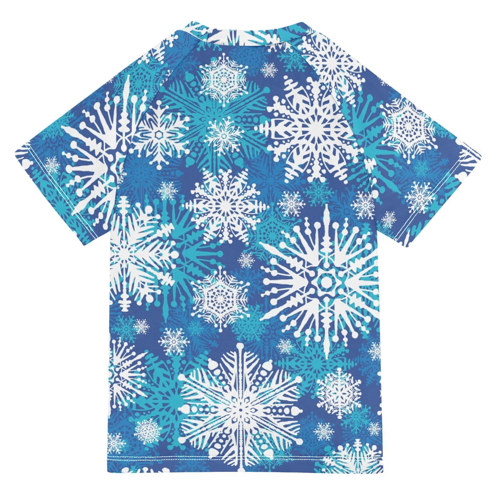 Aflyko Christmas Boys' Swim Shirt Snowflake Rash Guard Beachwear Sun Protection Fishing Hiking Camping Surfing Swimming Toddler Infant Summer Daily T-Shirt, 4T Multicoloured