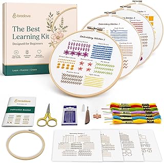 Bradove Classic Embroidery Learning Kit for Adults and Kids | Hand Embroidery Kit for Beginners with Patterns, Beginner Embroidery Kit for Adults, Stitches Practice, Learn to Embroider