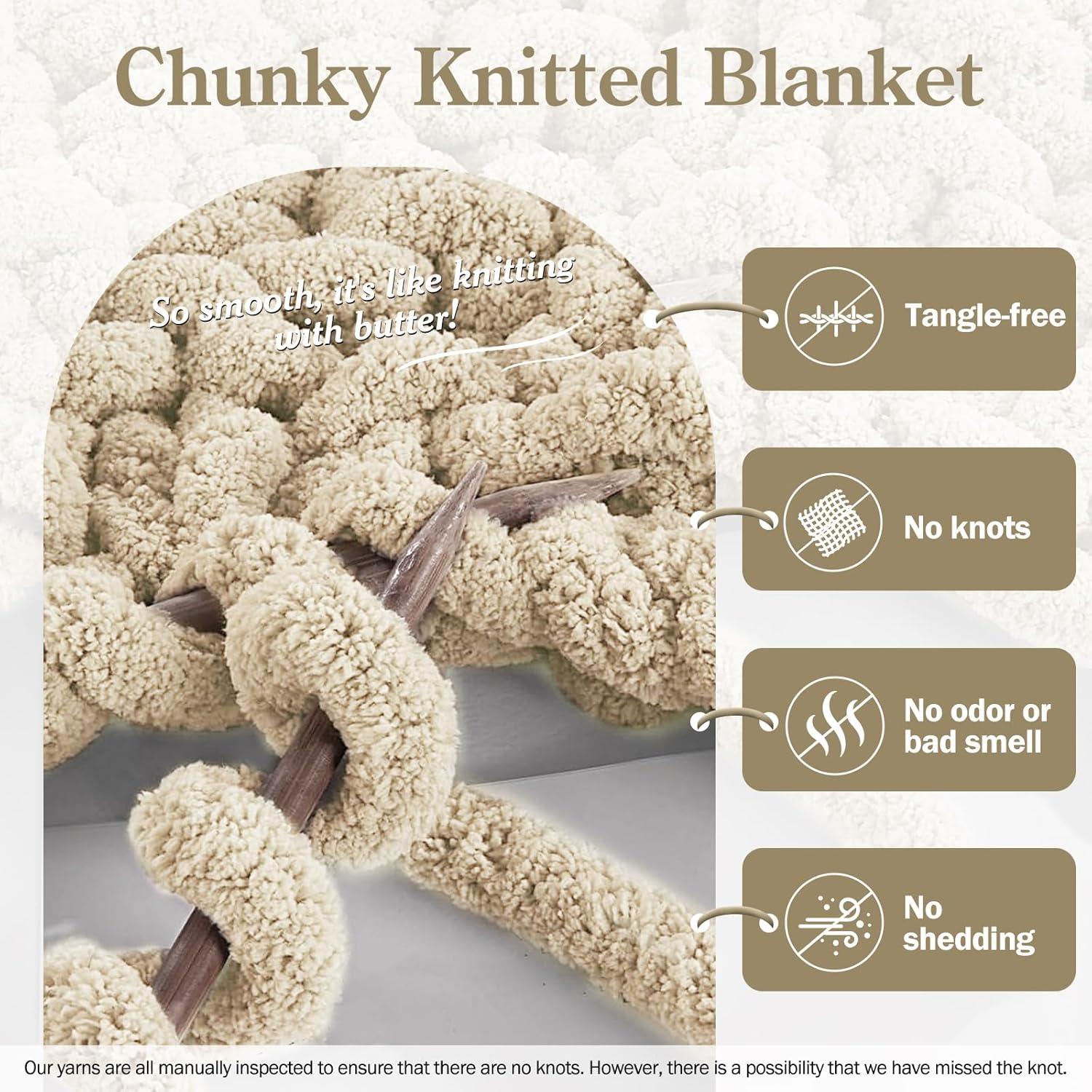 Chunky Chenille Yarn for Crocheting, Chunky Yarn for Hand Knitting Blanket, Bulky Chunky Fluffy Yarn for Crocheting, Pack of 4 (4 Skeins, Each Skein 28 yds, 8oz) Beige