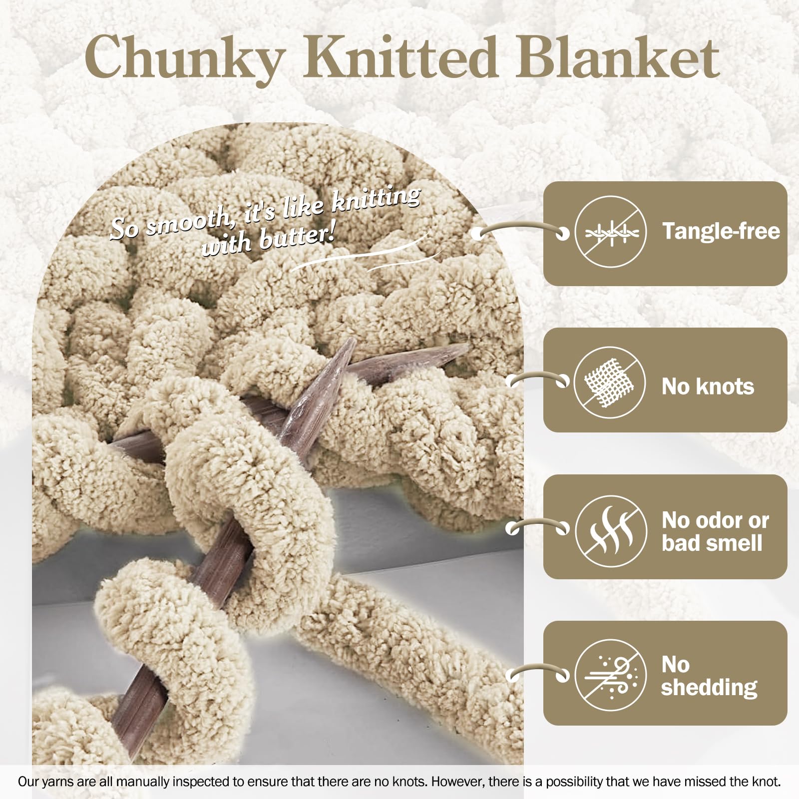 Smoke Grey Chunky Chenille Yarn - 8 Jumbo Skeins (27 Yds Each) With Giant Crochet Hook & Knitting Needles - View #13