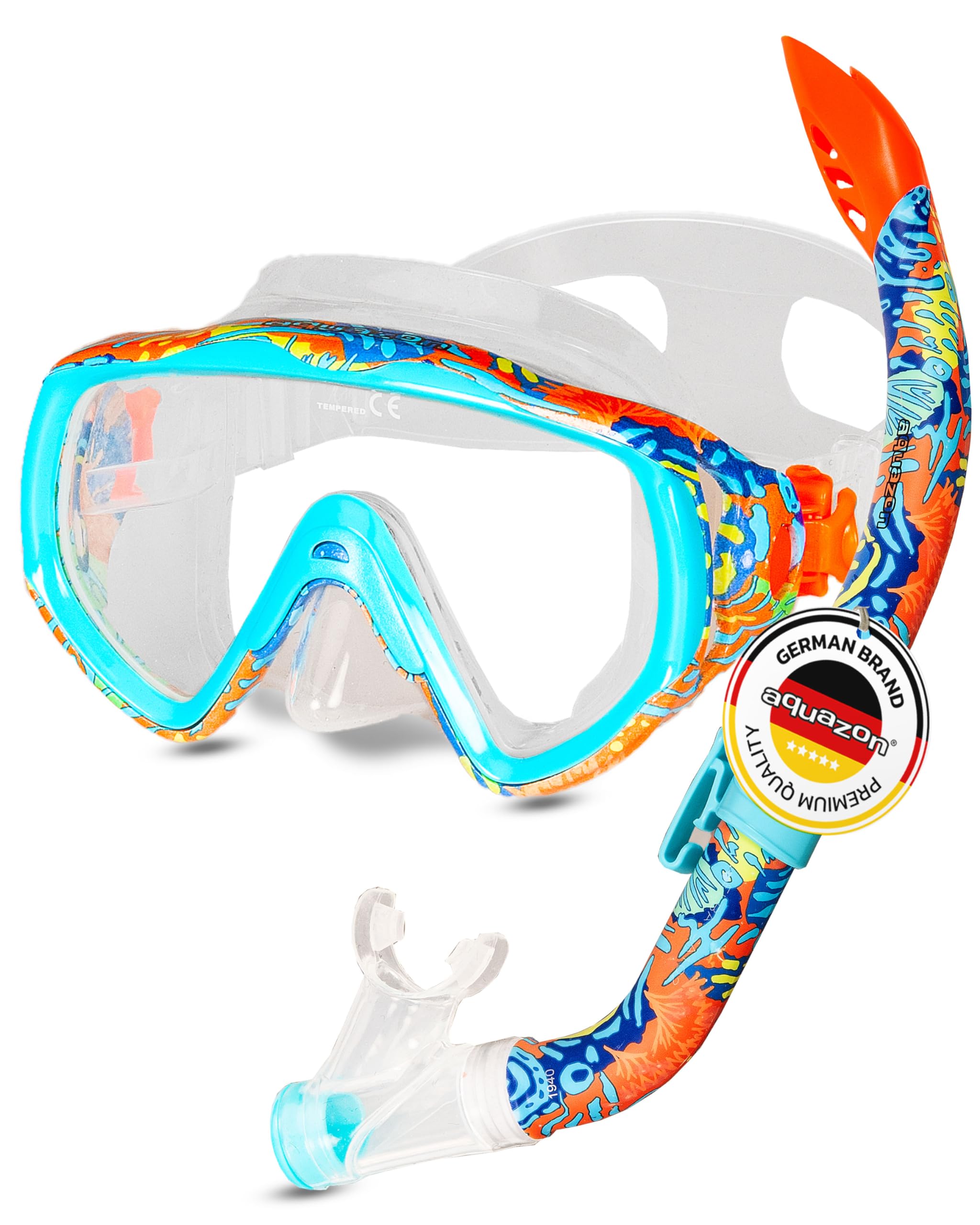 AQUAZON ELBA Schnorchelset, Tauchset, incl. Taucherbrille und Schnorchel für Kinder, Jugendliche von 7-14 Jahren und Damen, Farbe:Coral