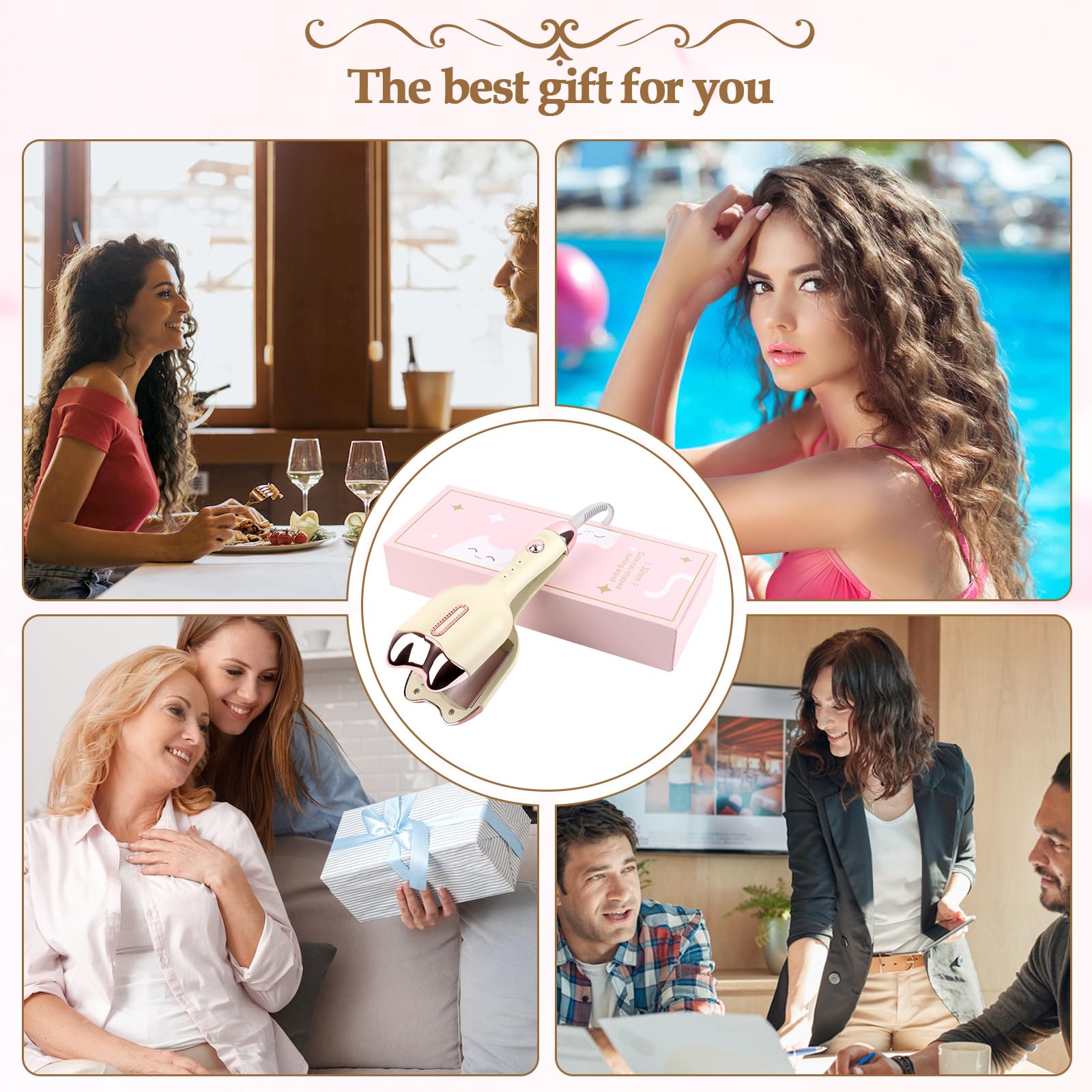MXTIMWAN Ferro Arricciacapelli per Onde,Piastra Onde per Capelli,Ferro Capelli Grandi Ricci Adatto ai Principianti,Ondulati Temperatura Regolabile Ondulata Ferro,Riscaldamento Rapido Curling Iron