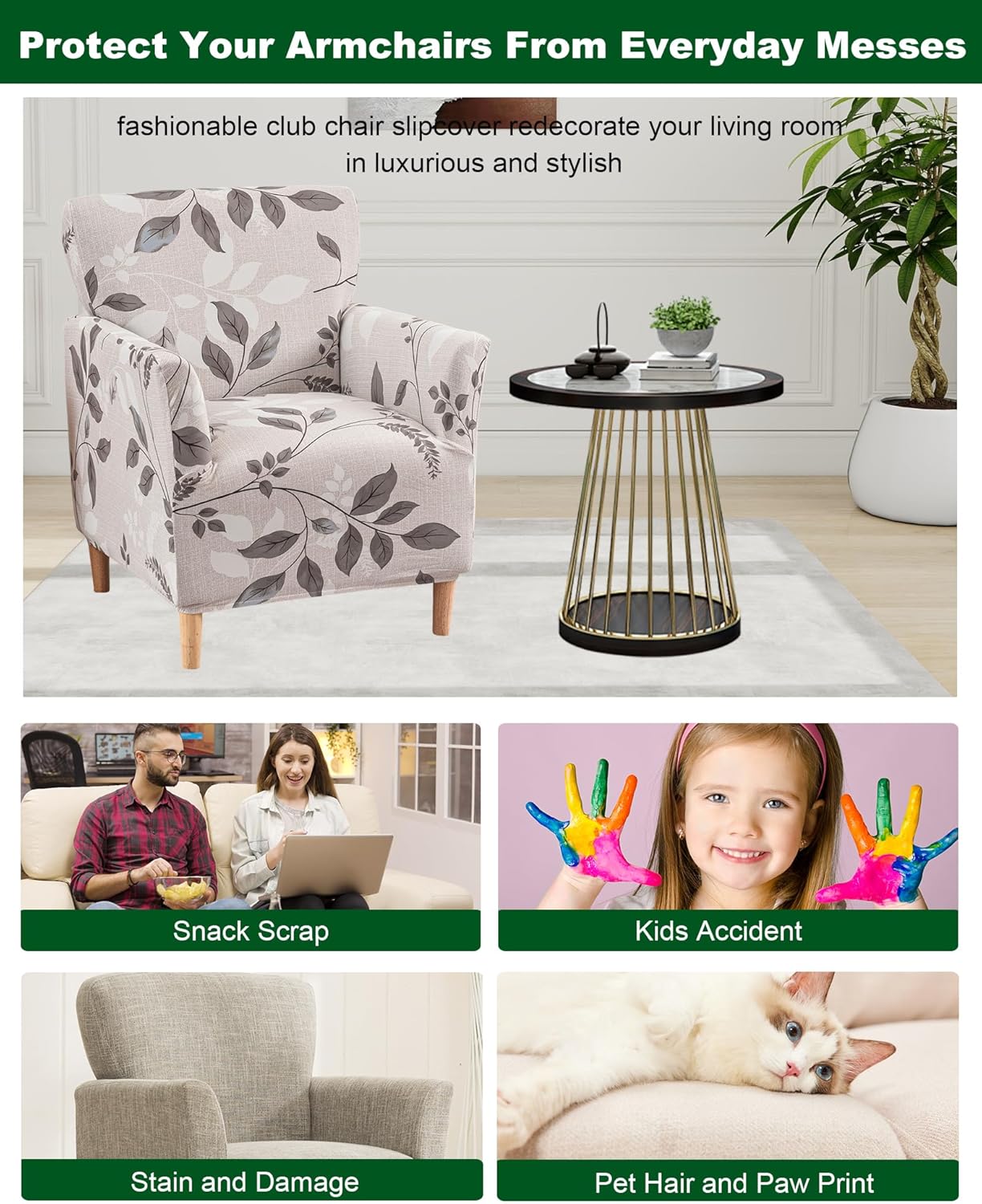 CRFATOP Stretch Mid Century Modern Armchair Slipcover 1-Piece Accent Chair Covers with Arms Soft Chair Slipcovers for Living Room Armchair Furniture Protector Office Reception Reading Sofa,A19