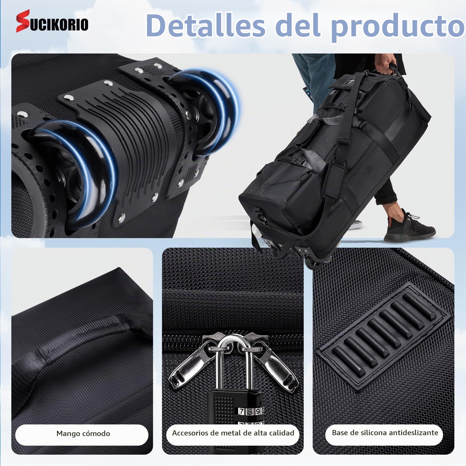 Bolsa de Viaje con Ruedas Impermeable 3 en 1 Mochila Viaje Cabina Avion Bolso de Mano Viaje con Candado de Combinación 80L XL Bolsa de Equipaje Grande 78x33x32cm Maleta para Mujer Hombre