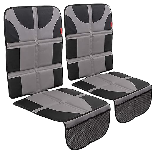 Lusso Gear Car Seat Protector Value Twin Pack, Thick Padding, 2 Mesh Storage Pockets, Waterproof, Protects Fabric or Leather Seats from Child Car Seat and Pets, Non-Slip Rubber Padded Backing, Gray