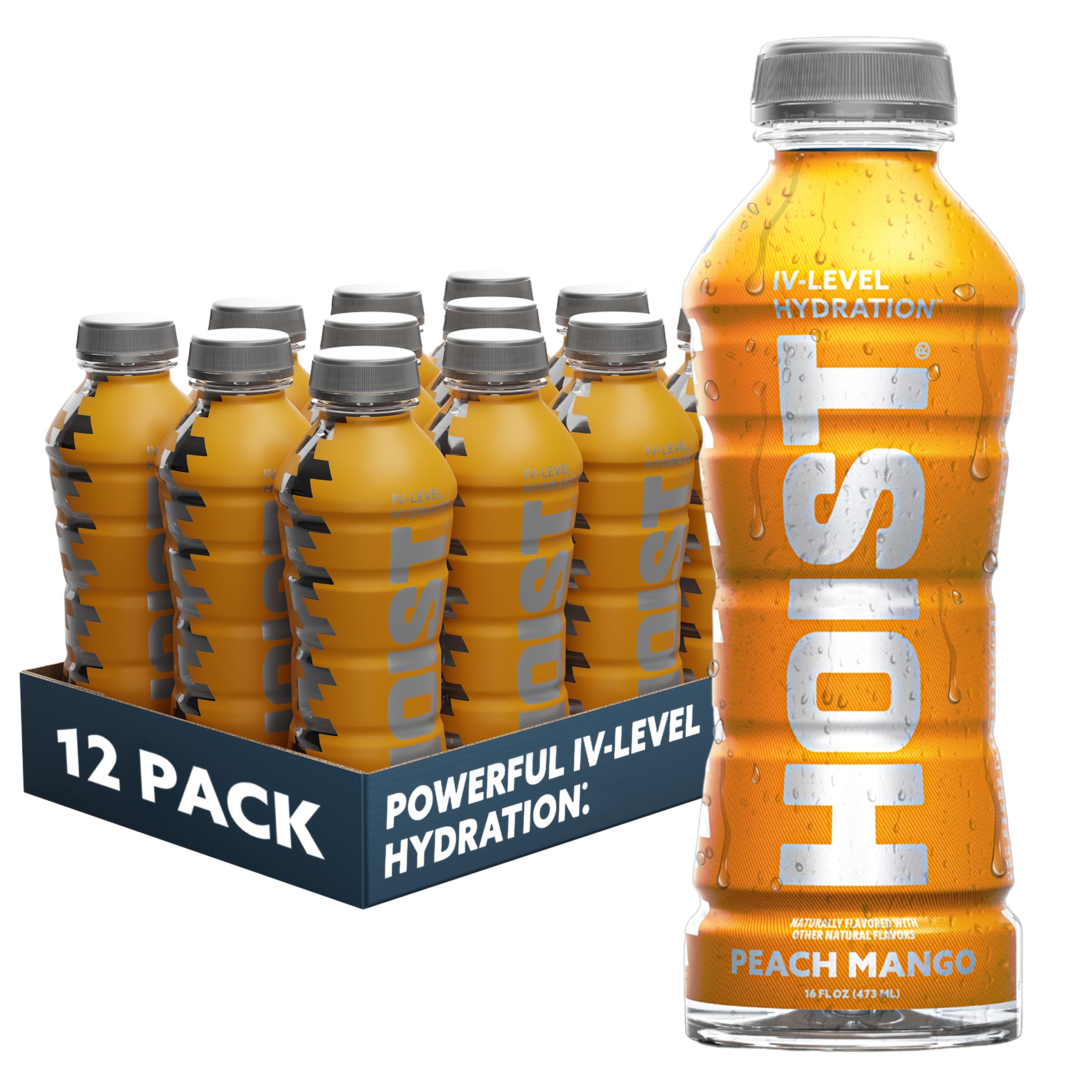 HOIST Premium Hydration Electrolyte Drink, Powerful IV-Level Hydration, Peach Mango, 16 Fl Oz (Pack of 12)