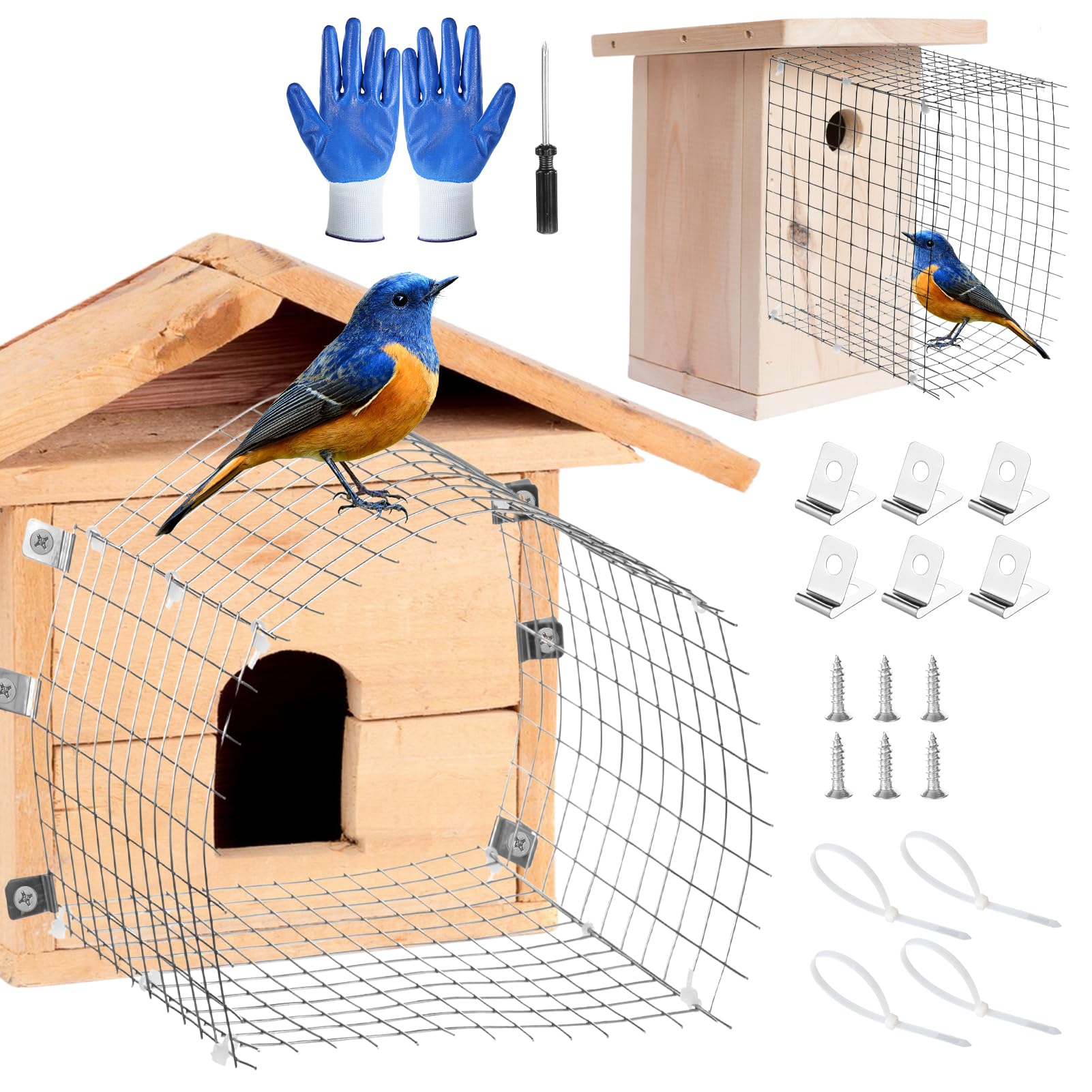 Outdoor Bluebird House Predator Guards Set, Bird House Wire Entrance Guard, Stainless Steels Mesh Bird House Hole Protector for Eastern Bluebird House