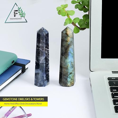 Miniatura 10 de Varita de cristal opalita - Cristal de piedra lunar arcoíris - Piedra natural de cuarzo - Obelisco de cristal - Piedras positivas - Varita de cuarzo