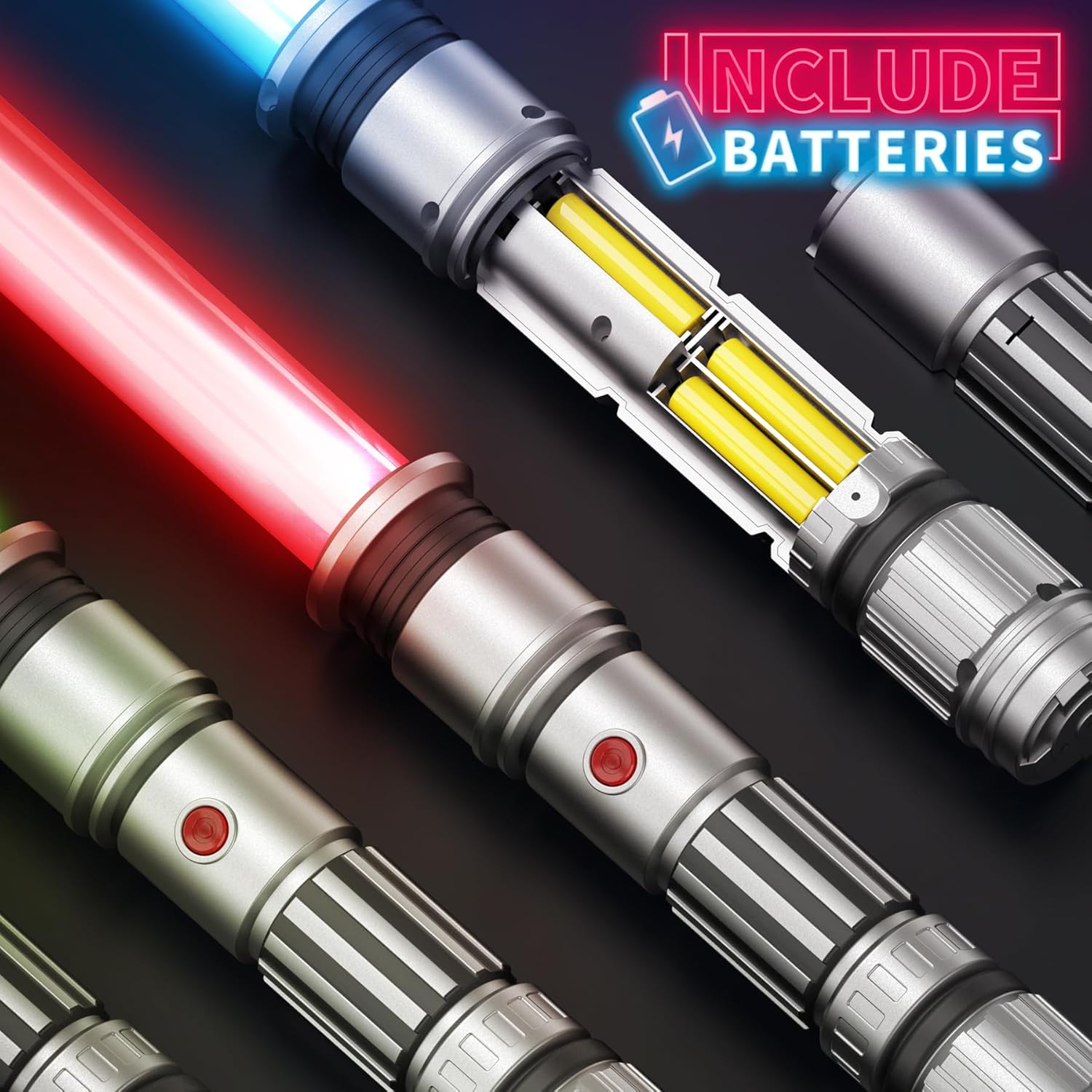 4 Pack Light up Sword Saber with FX Sounds (Motion-Sensitive) and Retractable Handle, 4 Colors Changing Led Glowing in he Dark Dueling Sword for Kid Adult, Galaxy War Party, Halloween Cosplay