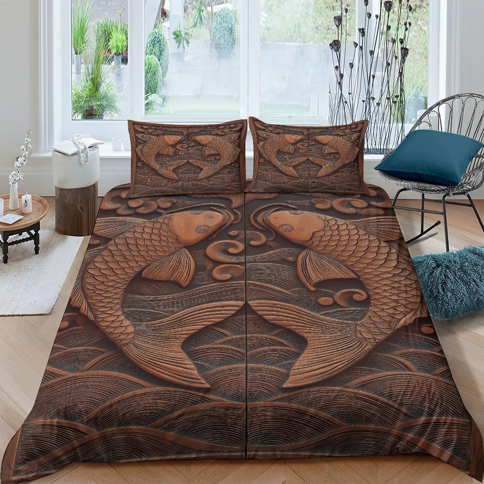 Parure de lit koi imprimé 3D pour une chambre zen et relaxante