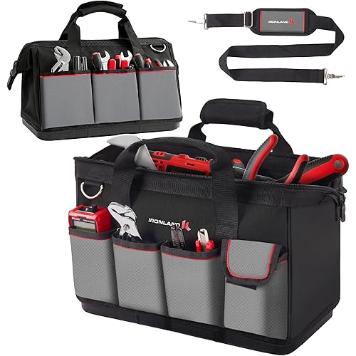 IRONLAND Tool Bag Organizer 16.5 Inch for men, Waterproof Heavy Duty ToolBag Organizer Storage, Tool box Organization, Soft Handle Large Zipper Carrying Toolbox, Dad Men Mechanic Birthday Gift