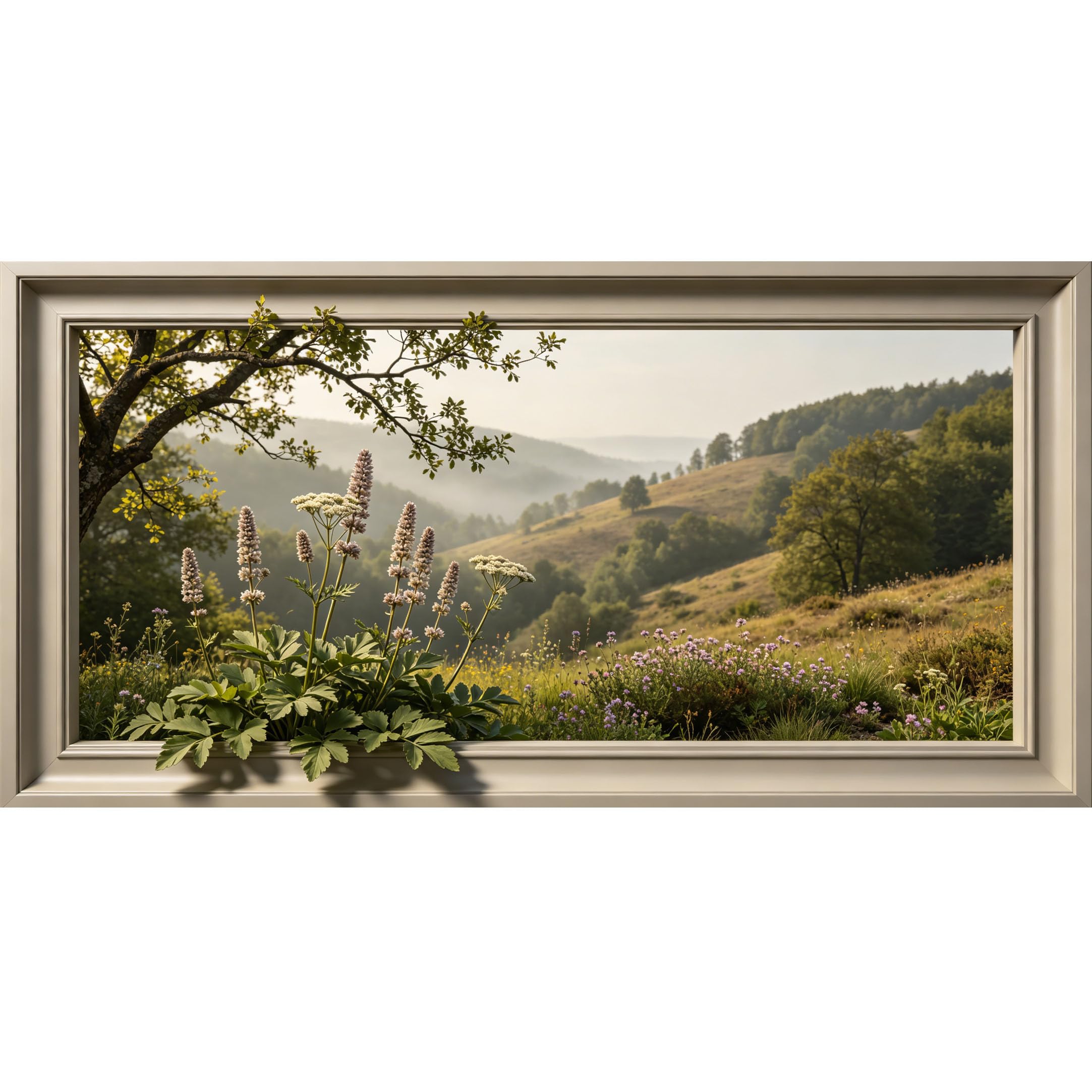 Agglomerix 3D Framed Wall Art Mist Mountain Forest Landscape Floral Botanical Oil Painting Large Size SelfAdhesive Removable Wall Decor Prints Artwork for Living Room Bedroom Office