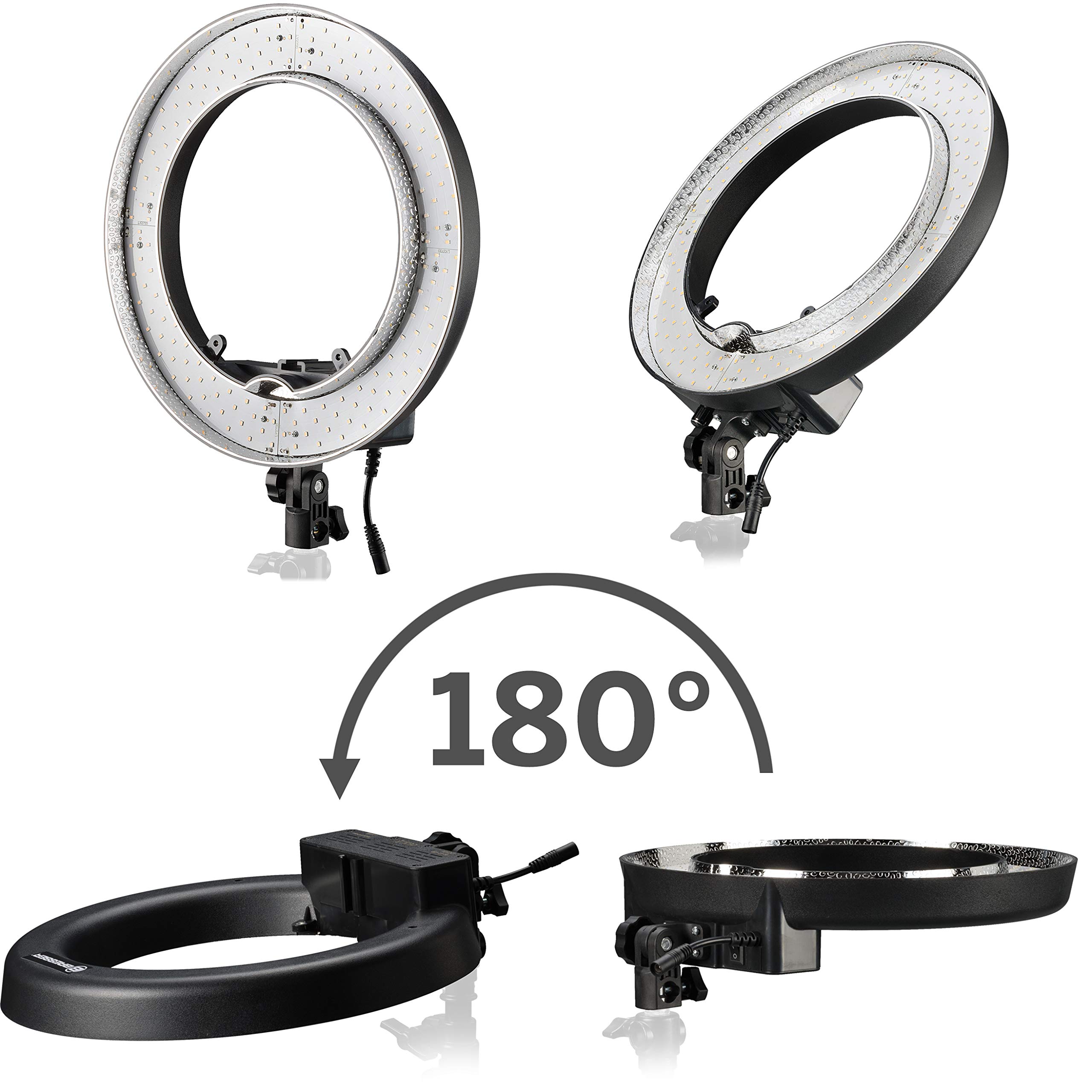 Bresser BR-RL12 - Lampada ad anello per studio fotografico, a LED, dimmerabile, 45 W/4320 lumen, con custodia