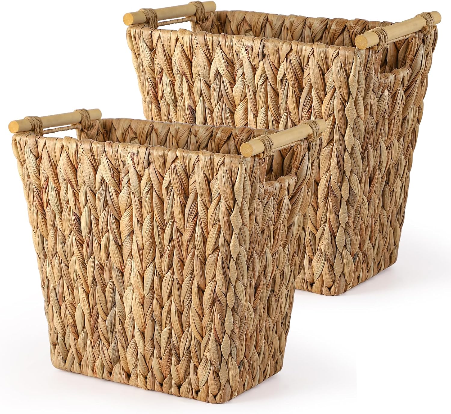 2 Pack Wicker Waste Basket, Slim Handwoven Trash Can with Handles, 3.5 Gallon Small Garbage Can for Bathroom Bedroom Livingroom Office