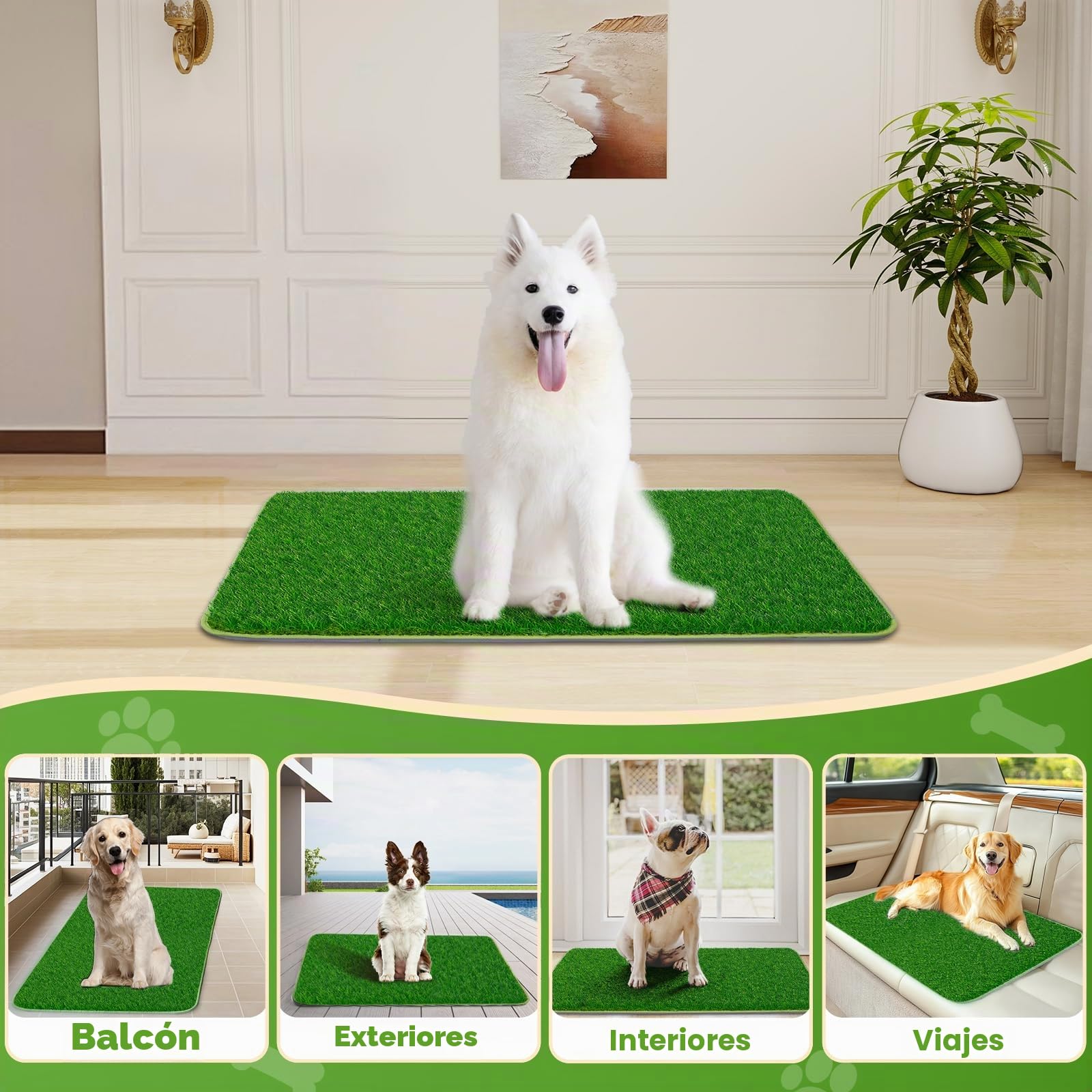 60X90CM 2 en 1 Almohadillas de Entrenamiento Reutilizables+ Inodoro para Perros con Césped Artificial-Pipican para Perros En Casa-Ideal para Entrenamiento de Orinal En Interiores y Exteriores
