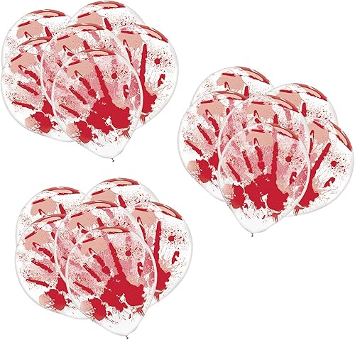 Amscan Globos de látex transparente salpicados de sangre | 18 unidades | Ideal para tema de asilo embrujado, decoración de fiesta de Halloween