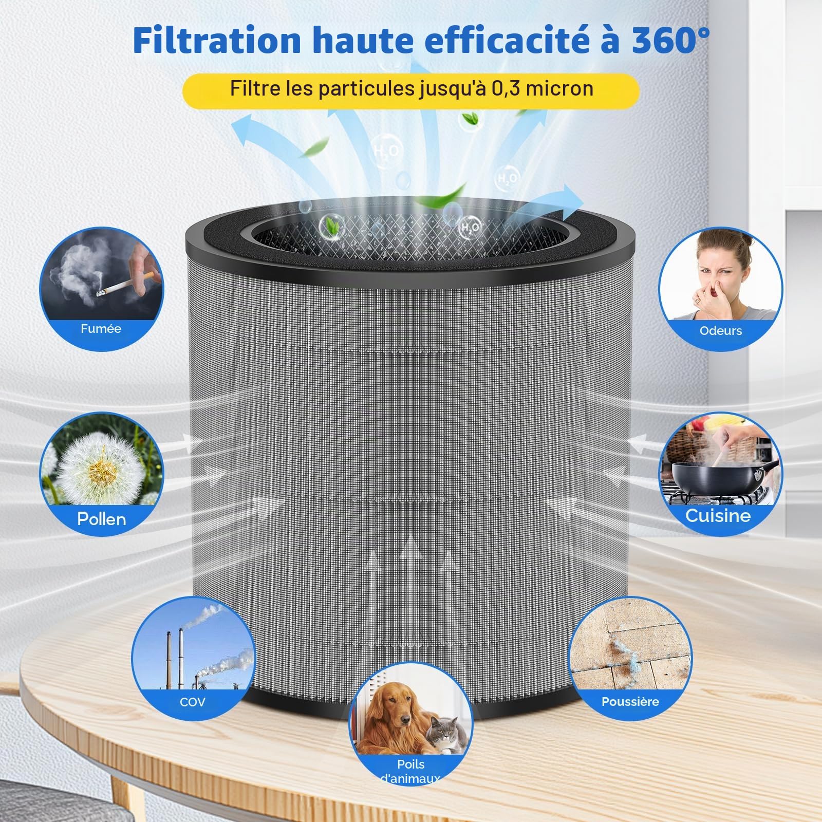 Lot de 2 Filtre de Rechange FY0910/30, Compatibles avec Filtre de Remplacement Philips pour Purificateur d'Air Série 900 AC0950/10 et AC0951/13, H13 true HEPA charbon, Numéro de Pièce：FY0910 / 30