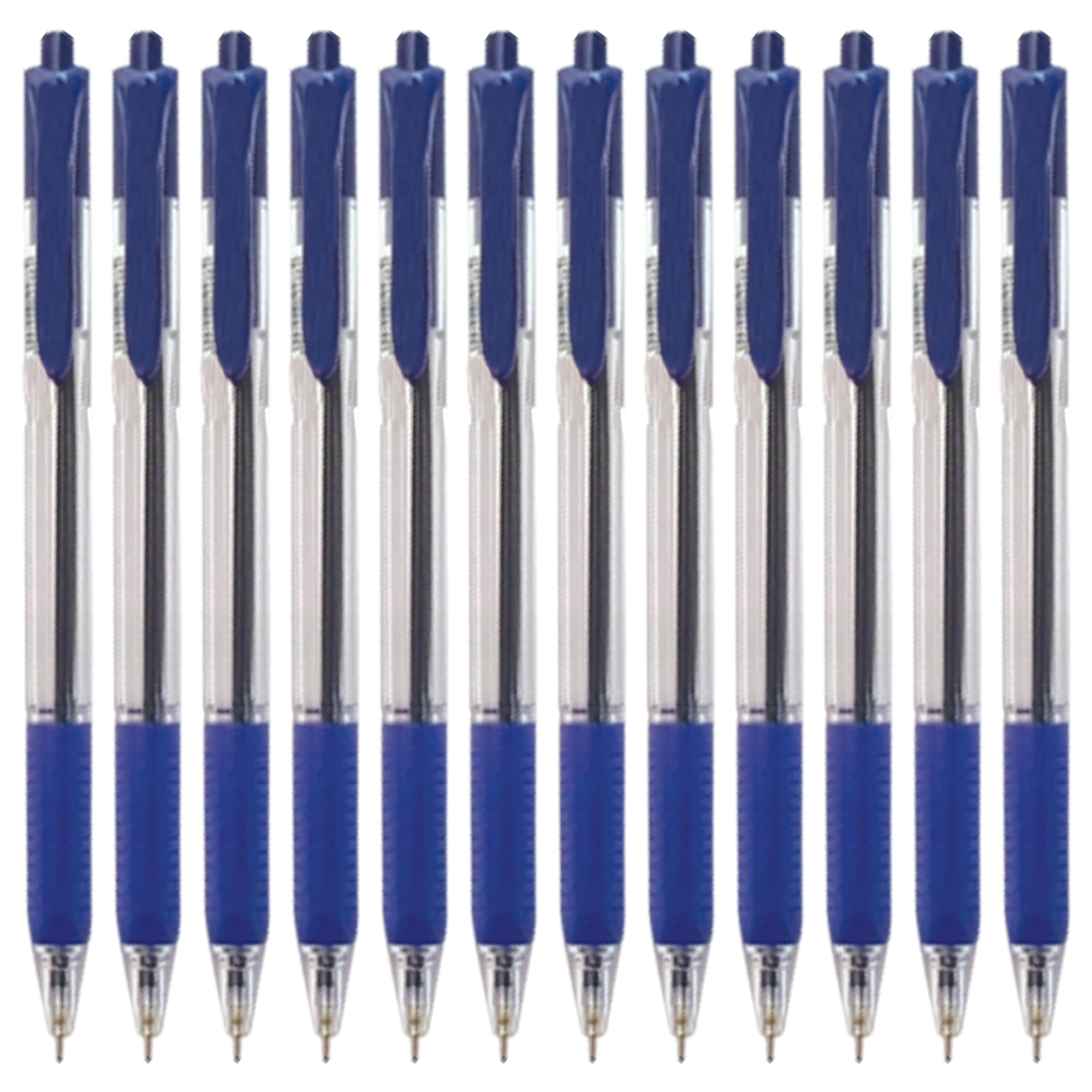 ComRT Retractable Ballpoint Pens, BLUE, Fine Point (0.7mm), Pack of 12, Multipack, Soft Grip, Smooth Ball Pens, Home School Office Use, iVAIDEX Ballpoint Pen