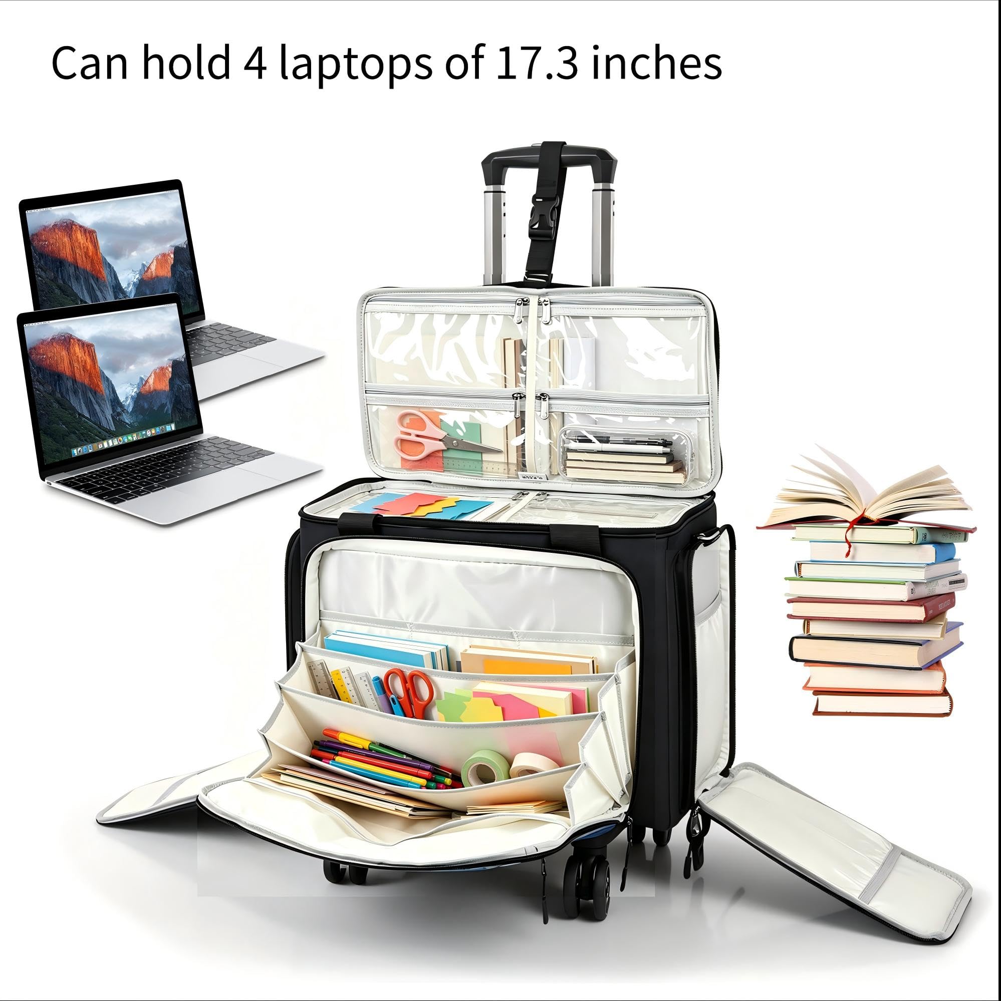 Rollende Lehrertasche mit fünf um 360 Grad drehbaren Rädern, entworfen für Lehrer, Kunst, Arbeiter, Krankenschwestern, Sammelalben, Basteln, mit YKK-Reißverschlüssen, passend für 17,3