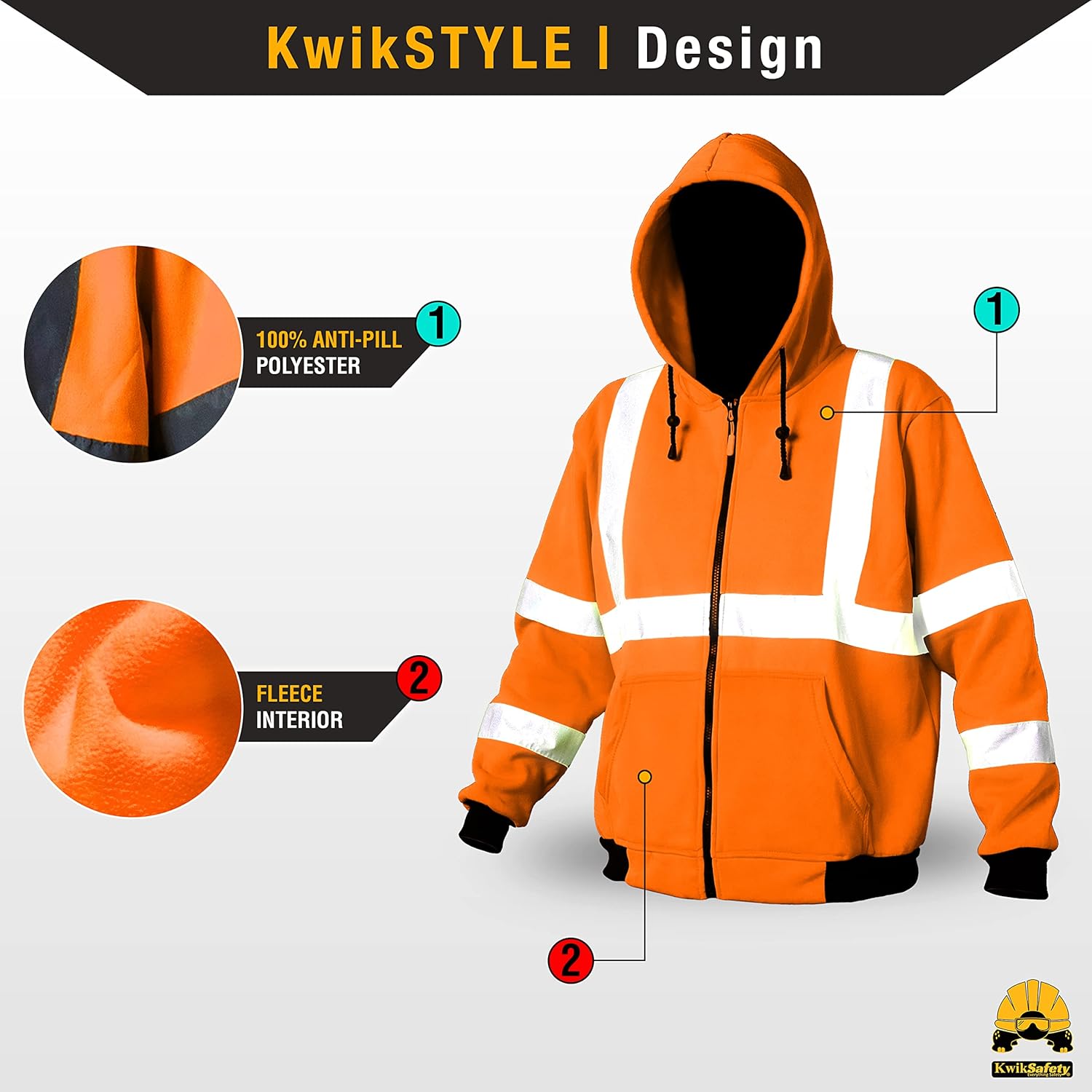 KwikSafety - Charlotte, NC - Men's Fleece Safety Hoodie | PPE Hi Vis Lightweight Reflective Jacket - Image 2