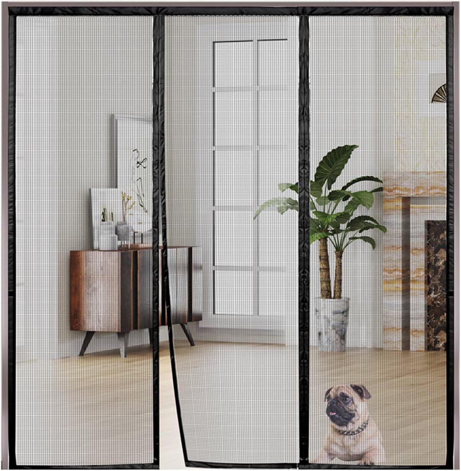 Magnetic Screen Door Upgraded Magnets,Heavy Duty Mesh, 100x180cm Door Screen Magnetic Closure for Single Front Sliding Door Black