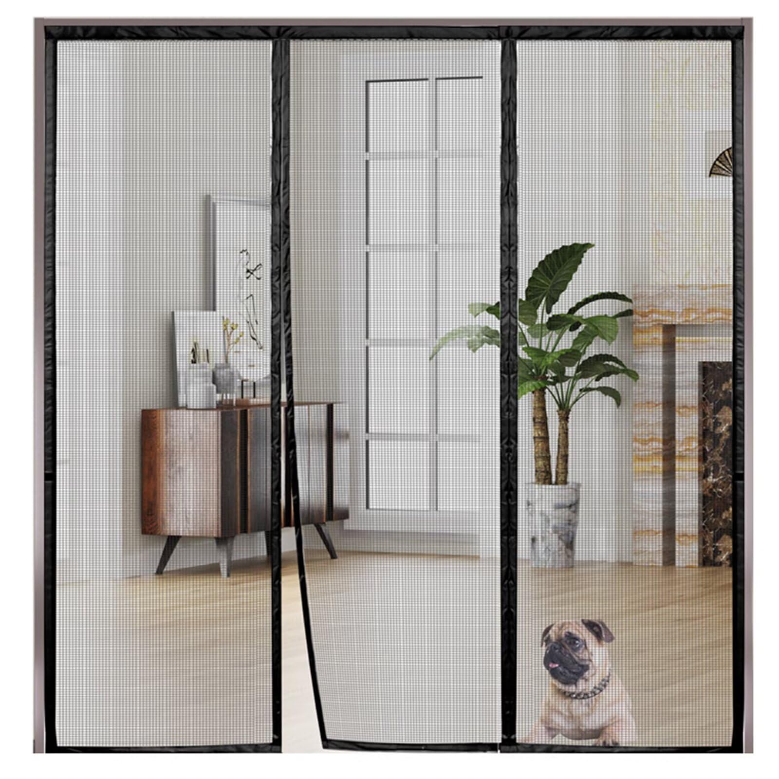 Magnetic Window Mosquito Screen Curtain, 185x185cm Door Mosquito Curtain, Automatically Closed Folding Closes by Itself, for Balcony Doors Cellars Terraces Black
