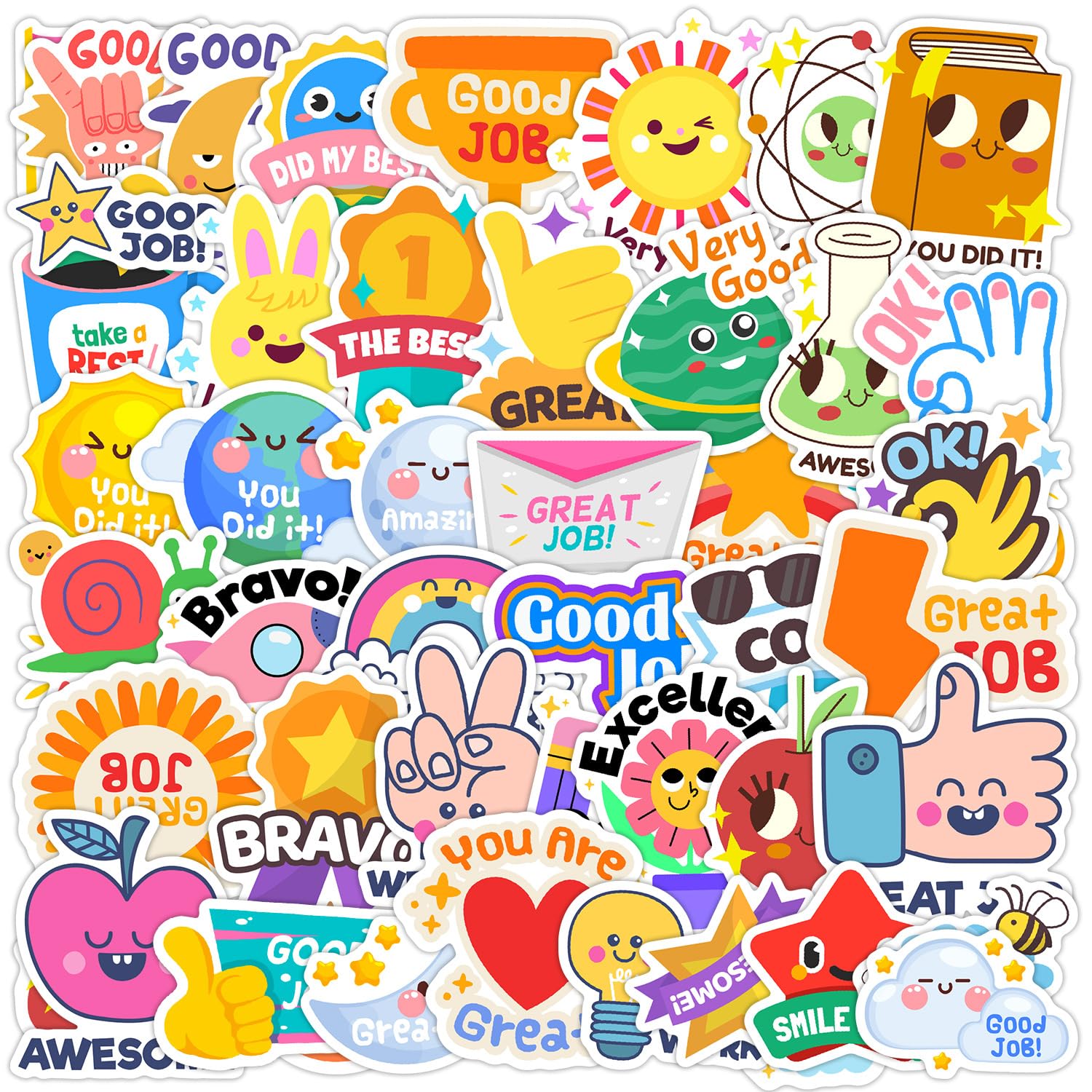 Kaensc 50Pcs Children's Reward Stickers For Teachers Kids School Home,Cute Animal Incentives Motivational Waterproof Sticker For Water Bottle Helmet Luggage Skateboard Notebook Computer Phone Scrapbook