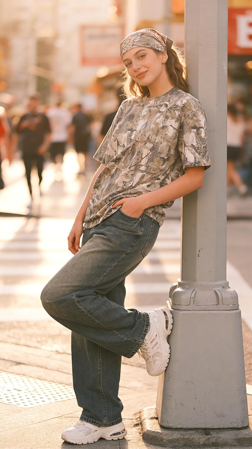 Camo Shirt for Women Maple Leaf Print Short Sleeve Crewneck T-Shirts Summer Oversized Tee Shirts Streetwear - Image 3