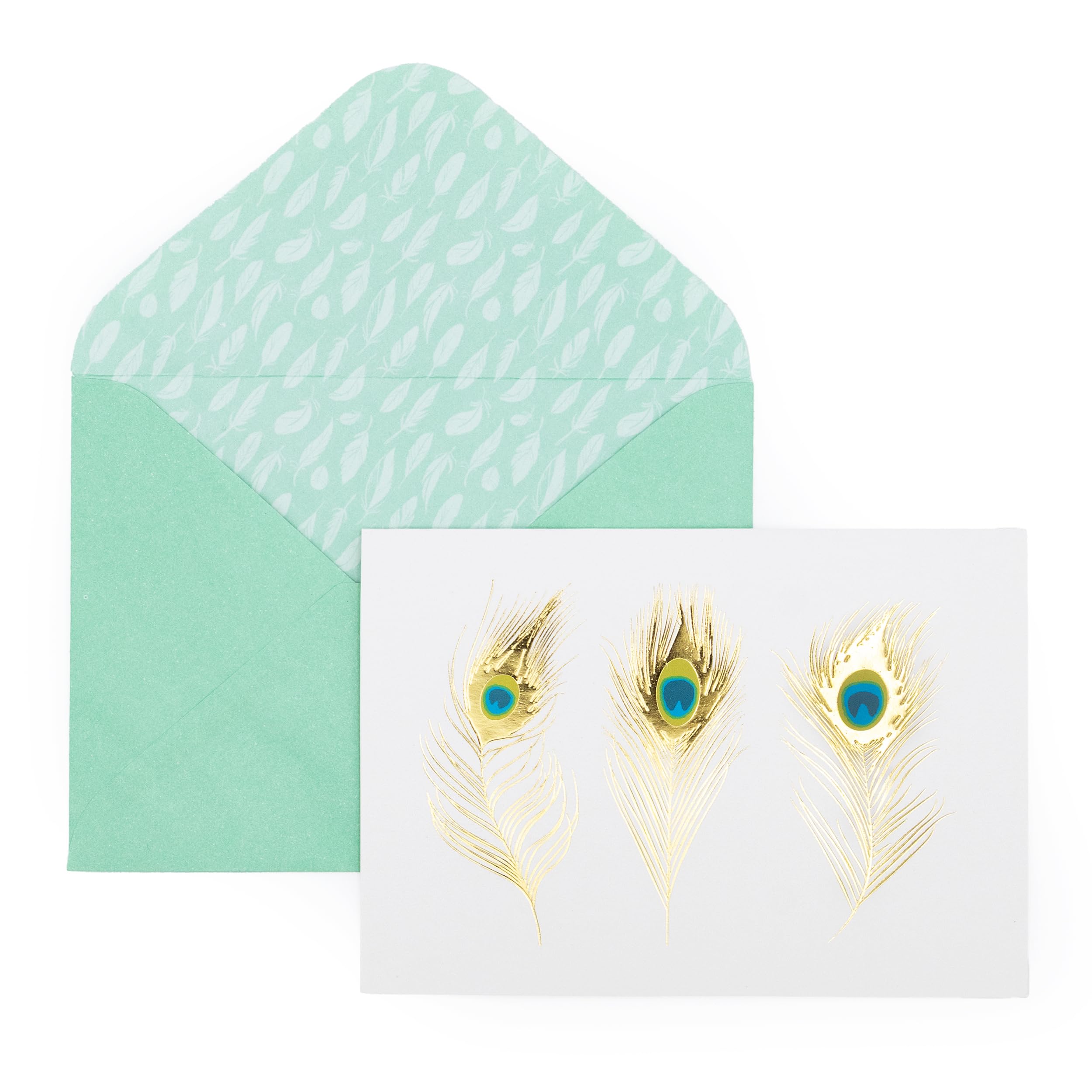 Peacock Feathers Motif Notecards | Set of 12 Boxed Cards & Envelopes | Gold Foil Embossed Design | Blank Inside | Thank You, Invitations & Everyday Notes | Stationery Gift Set