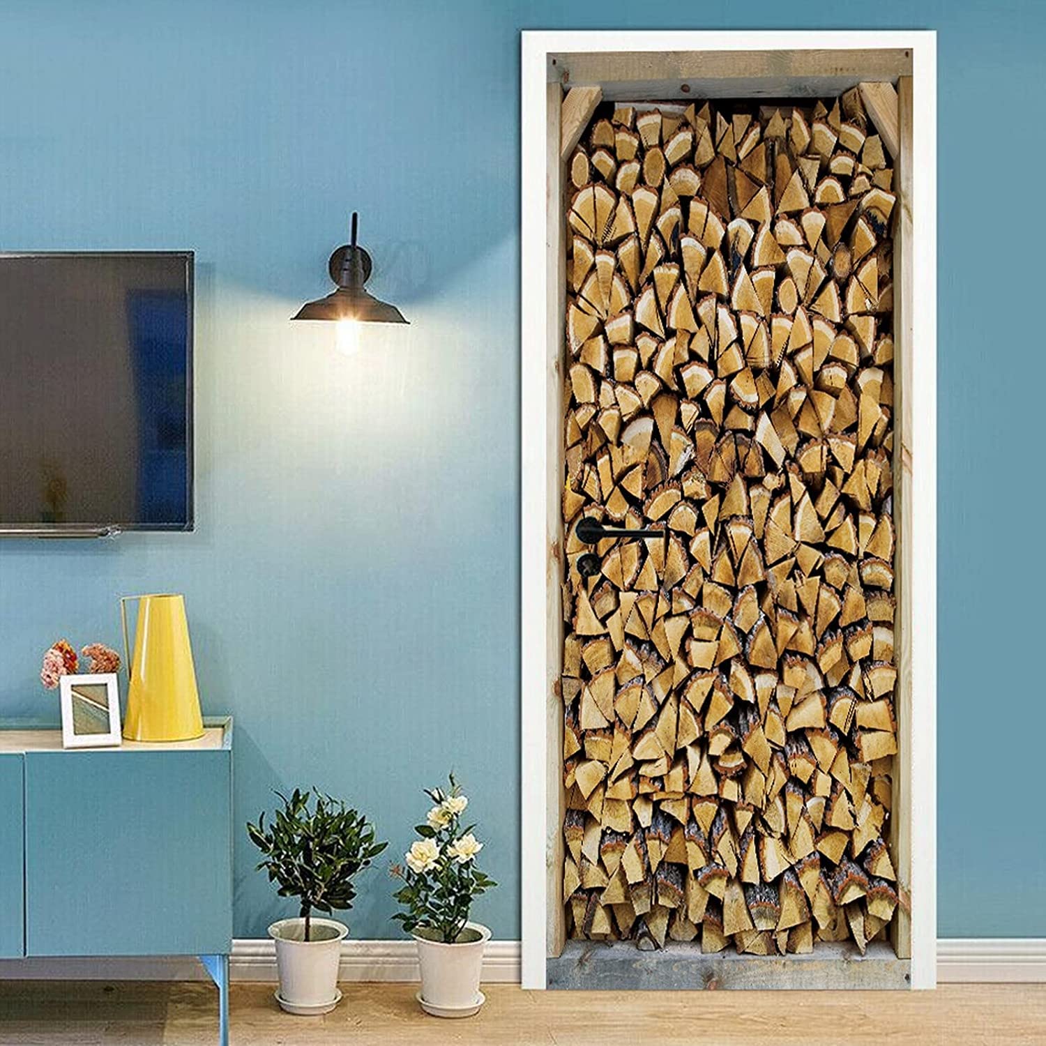 Sticker Porte Trompe-l'Œil Bois Rustique 3D - 80x210 Cm - Autocollant PVC - Pour Décoration Murale - 8