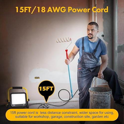 Miniatura 4 de Luz de trabajo LED de 50 W, 5000 lm, luz de inundación impermeable IP66 de 6000 K, cable de alimentación de 15 pies, luces LED portátiles para