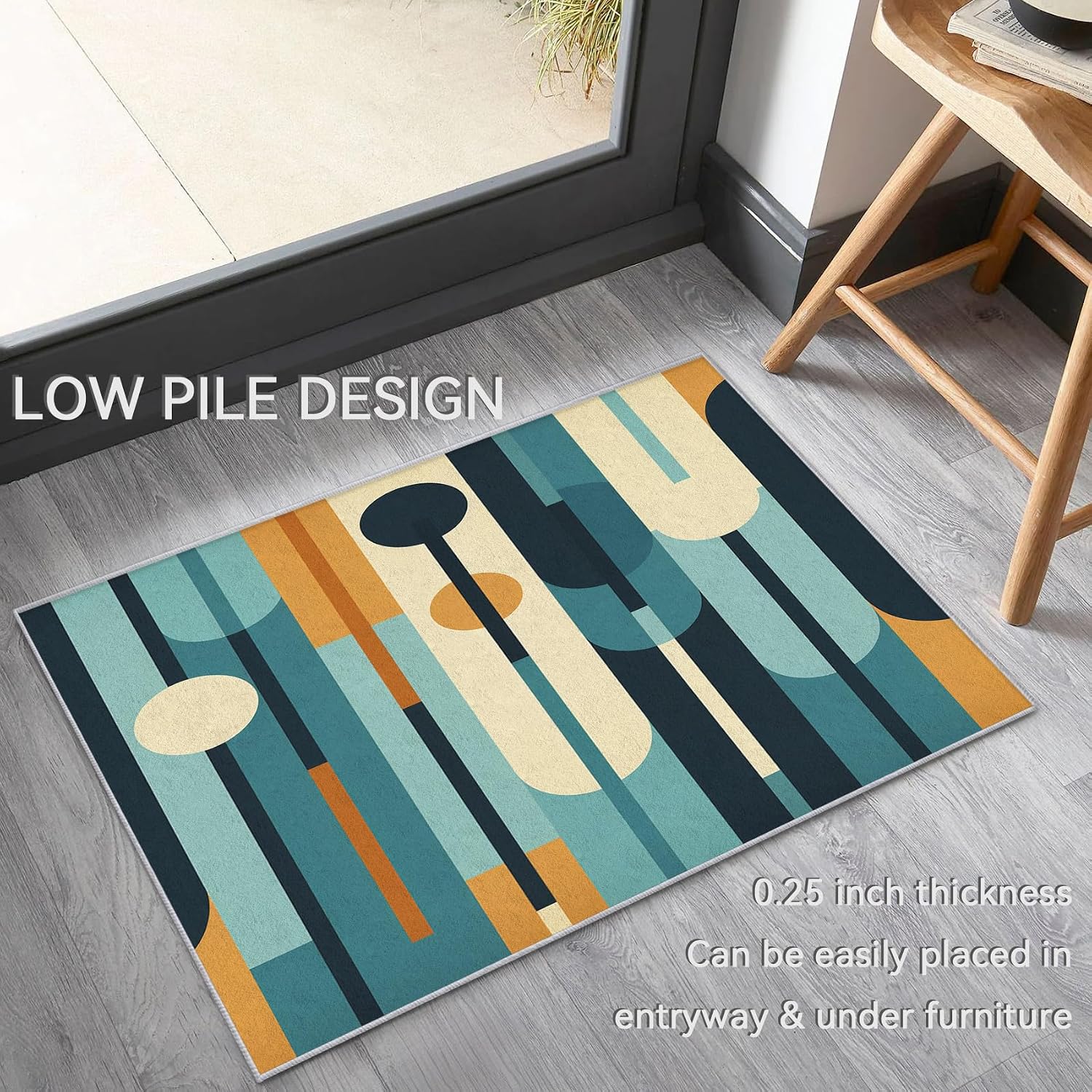 2x3 Mid Century Geometric Throw Rug, Modern Abstract Striped Area Rugs for Entryway Living Room Bedroom, Retro Minimalist Home Decor Carpet - Washable Indoor Door Mat, Non Slip Pet Friendly