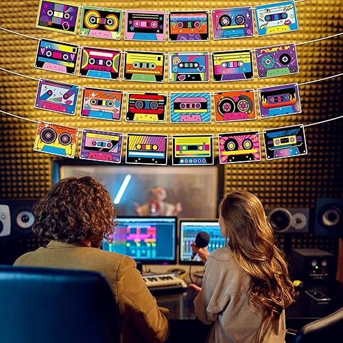 Miniatura 5 de 4 pancartas de fiesta con cinta de casete, decoración de casete retro para radio Boombox, decoración de casete para cumpleaños de los años 80 y 90,
