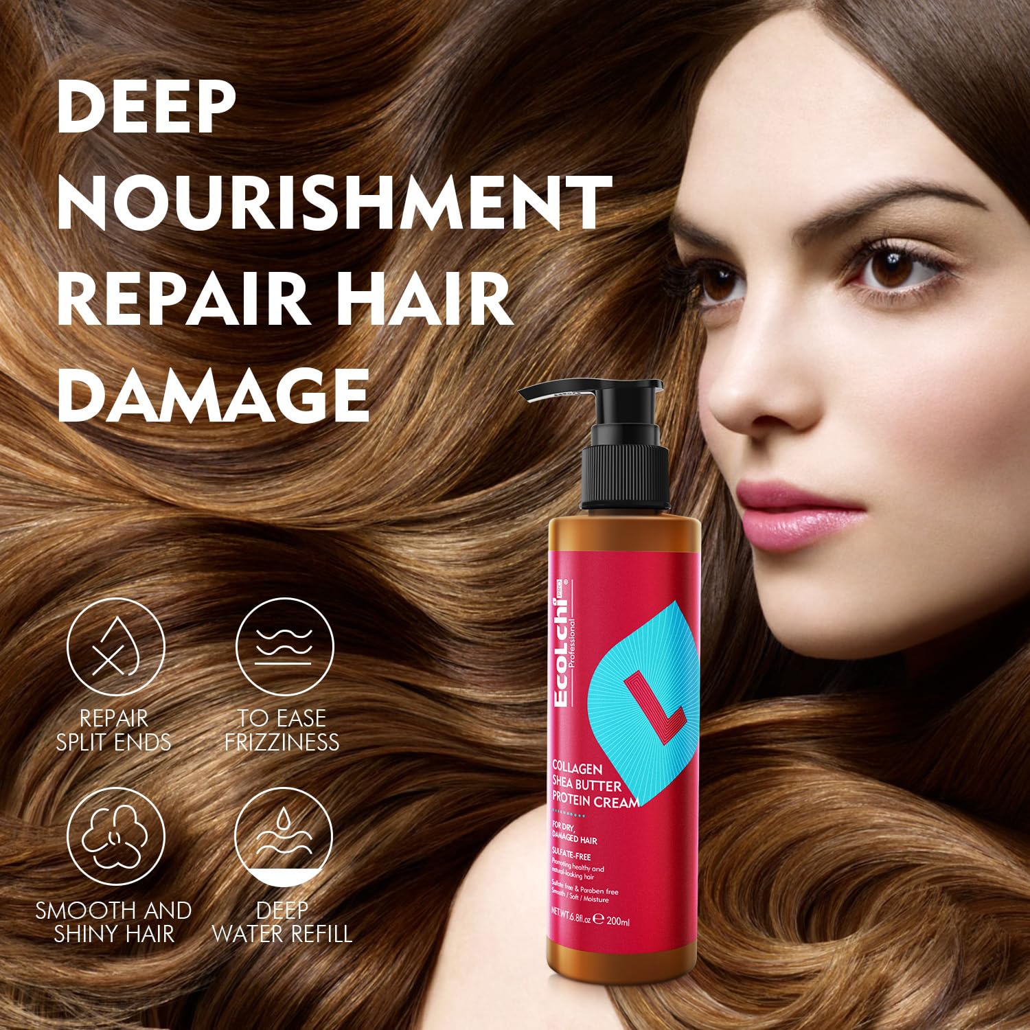 Collagen Shea Butter Hair Mask and Leave In Conditioner Set Hair Treatment Natural Ingredient Deep Repair Conditioning for Dry Damaged Hair All Hair Types 550+200ml 18.6floz + 6.8floz