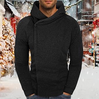 Hoodies for Men Oblique Zipper Hooded Solid Color Sweatshirt Asymmetric Hoodie Long Sleeve Pullover Tops Clothing