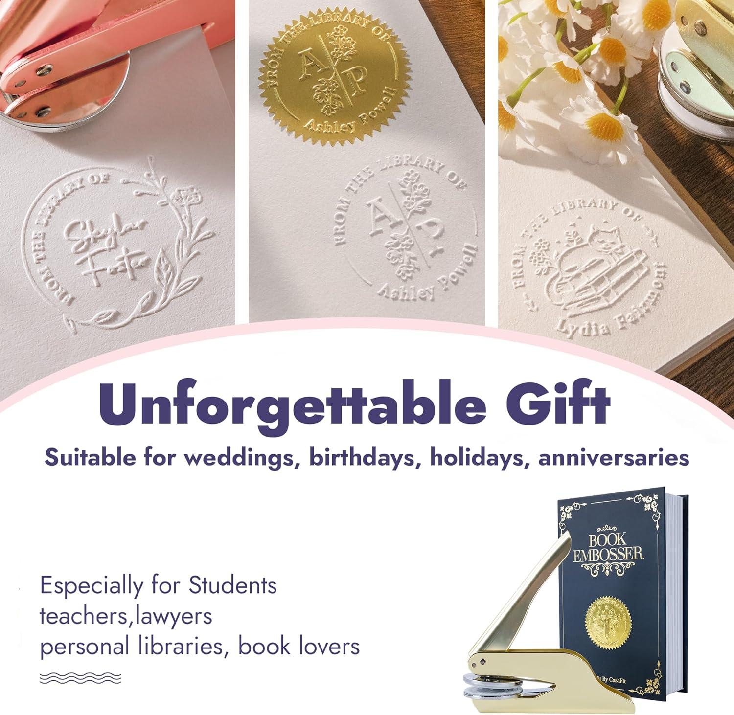 Book Embosser Personalized, Custom Stamp - Library Stamp Personalized Gift Set for Book Lovers | Women | Teachers | Wedding | Friends - Image 8