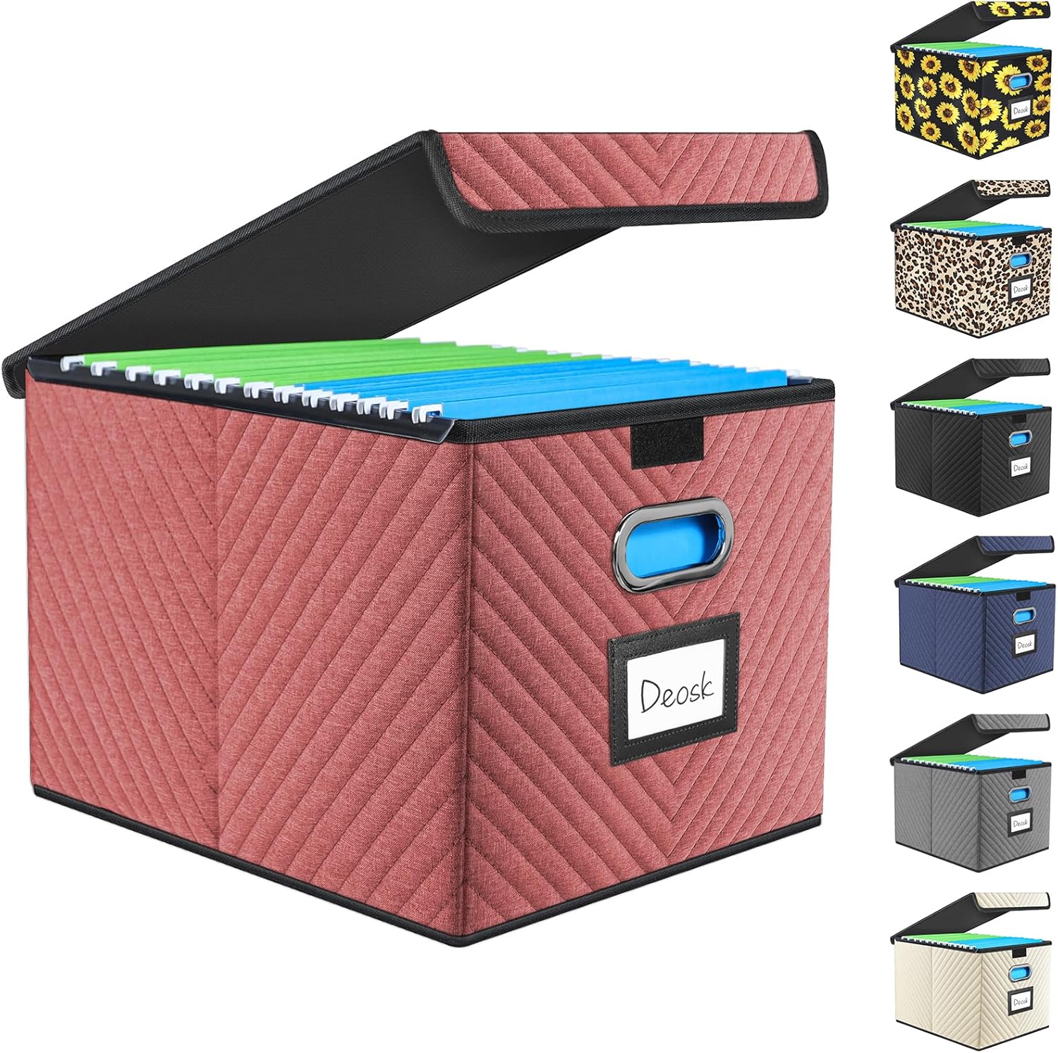 Deosk File Organizer Box with Lid, Portable File Box